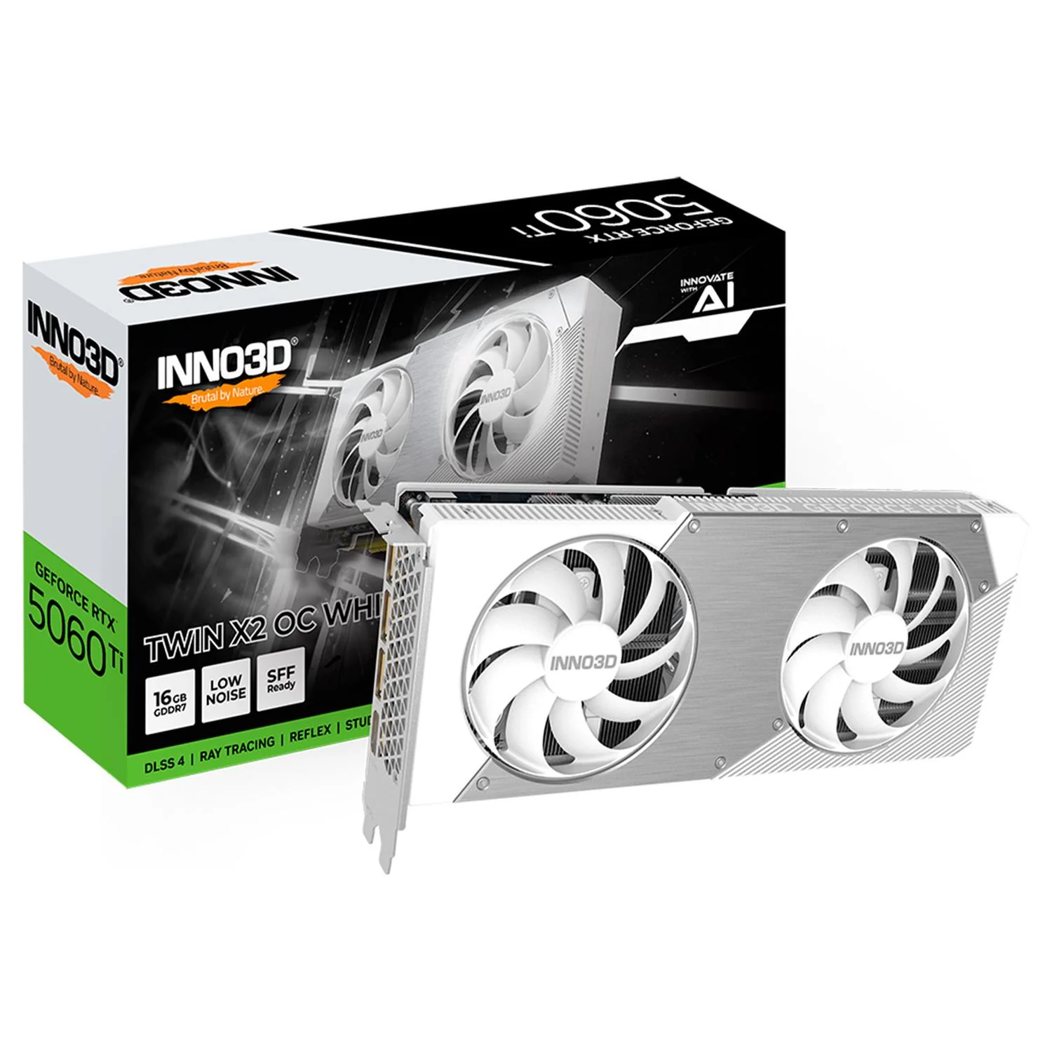 Tarjeta de Video INNO3D GeForce RTX 5060 Ti TWIN X2 OC WHITE 16GB GDDR7 N506T2-16D7X-191073W