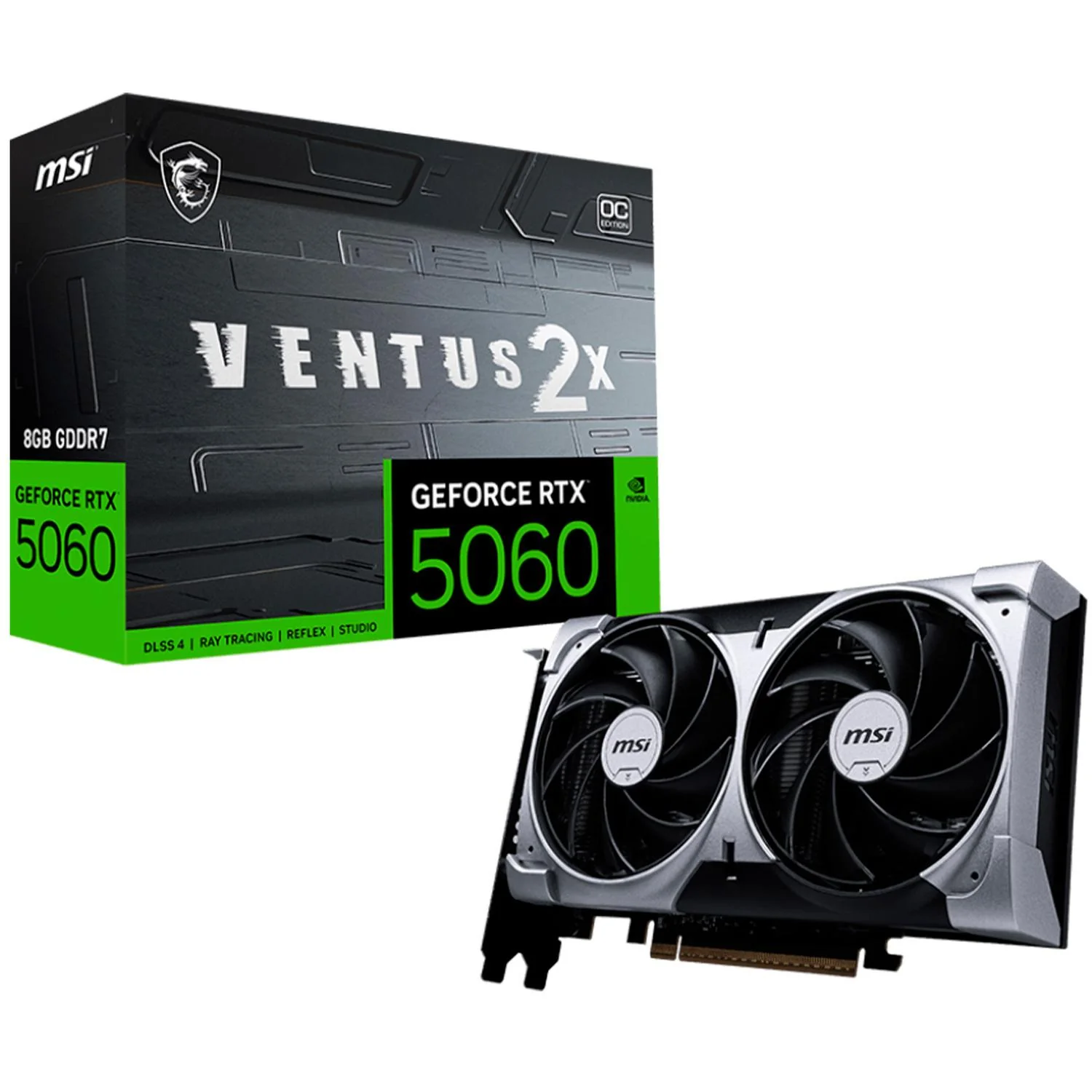 Tarjeta De Video Msi Nvidia Geforce Rtx 5060 Ventus 2x Oc 8gb Gddr7 2 Fan DLSS 4 Pci Express 5.0 600 AI TOPS