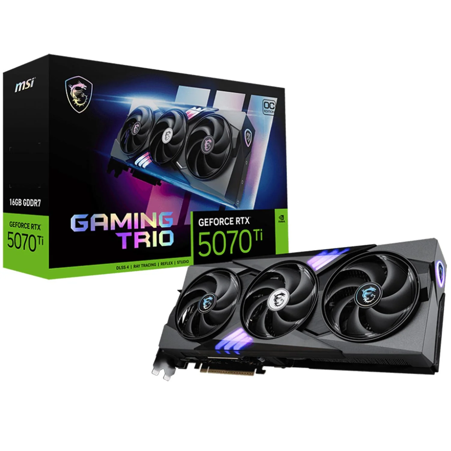 Tarjeta de Video MSI NVIDIA GeForce RTX 5070 Ti 16G GAMING TRIO OC Edition 16GB GDDR7 G507T-16GTC 3 FAN DLSS 4 PCI Express 5.0 IA