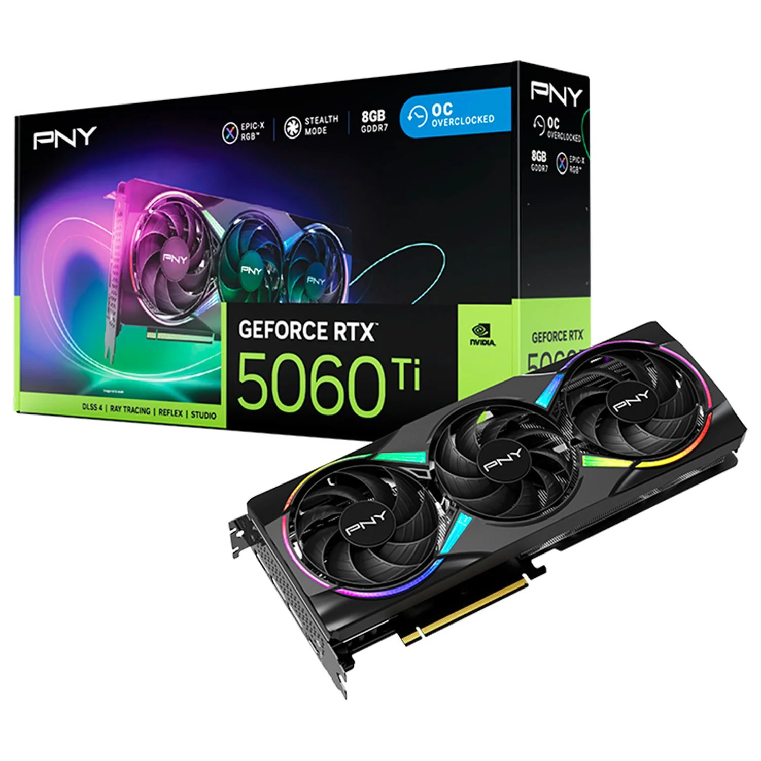 Tarjeta de Video PNY GeForce RTX 5060 Ti 8GB EPIC-X RGB OC GDDR7 VCG5060T8TFXXPB1-O