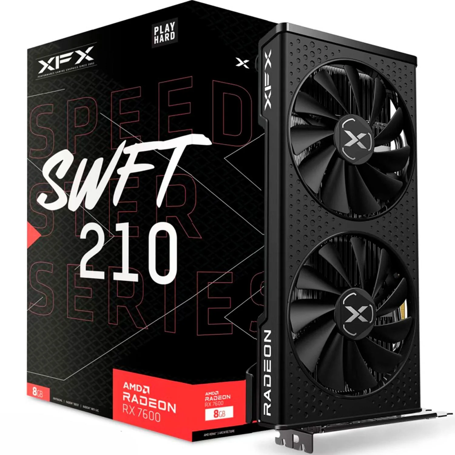 Tarjeta de Video XFX Radeon RX 7600 SPEEDSTER SWFT 210 Core Edition 8GB GDDR6 2 Fan RDNA PCI Express 4.0 RX-76PSWFTFY