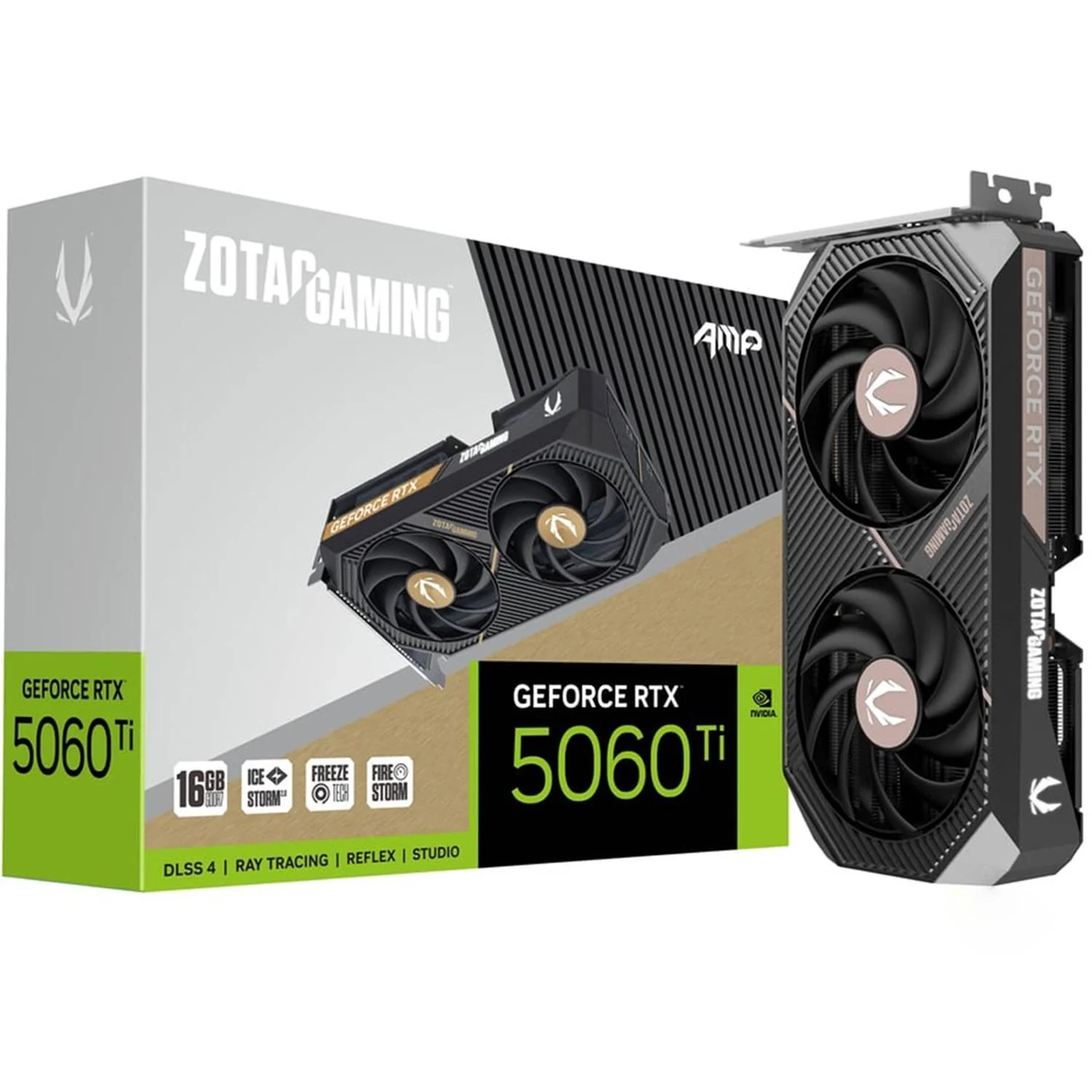 Tarjeta de Video ZOTAC GAMING GeForce RTX 5060 Ti 16GB AMP GDDR7 ZT-B50620F-10M 2 Fan DLSS 4 PCI Express 5.0