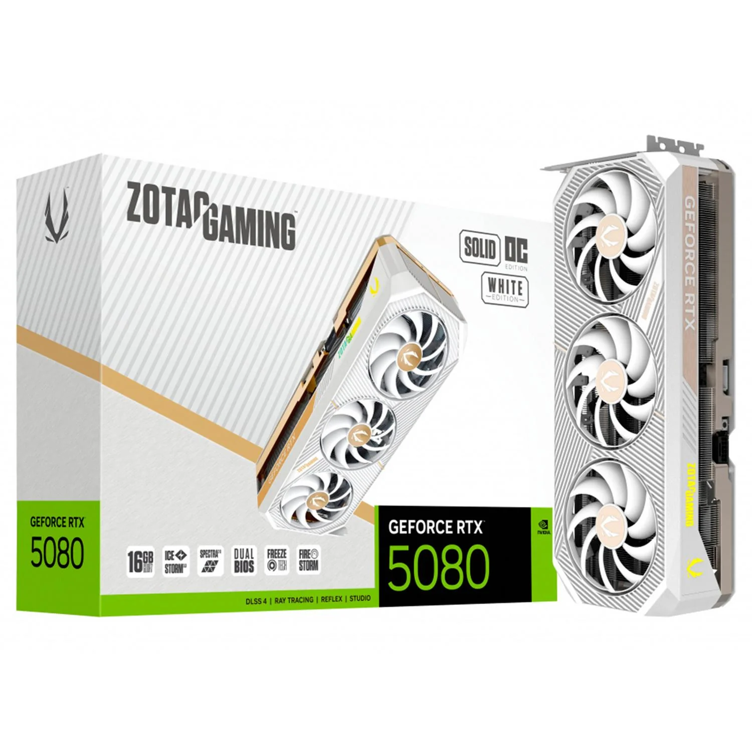 Tarjeta de Video ZOTAC GAMING GeForce RTX 5080 SOLID OC White Edition 16GB GDDR7 ZT-B50800Q-10P