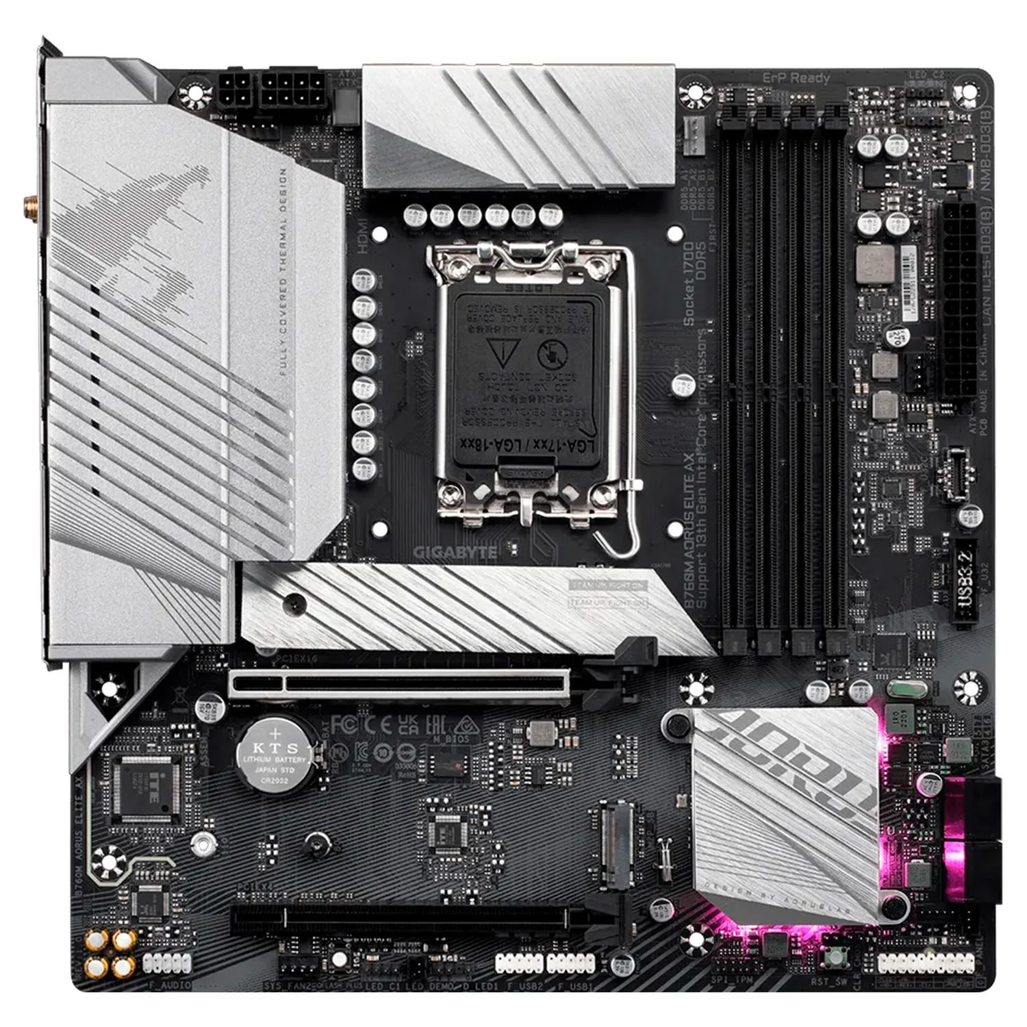 Tarjeta Madre AORUS B760M AORUS ELITE AX LGA 1700 4x DDR5 2x M.2 PCIe 4.0 USB-C WIFI 6 BT 5.3 Micro - Image 2