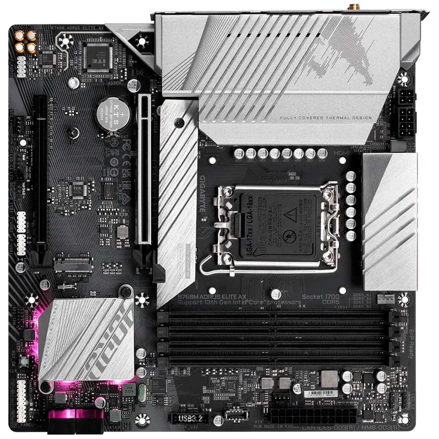 Tarjeta Madre AORUS B760M AORUS ELITE AX LGA 1700 4x DDR5 2x M.2 PCIe 4.0 USB-C WIFI 6 BT 5.3 Micro - Image 4