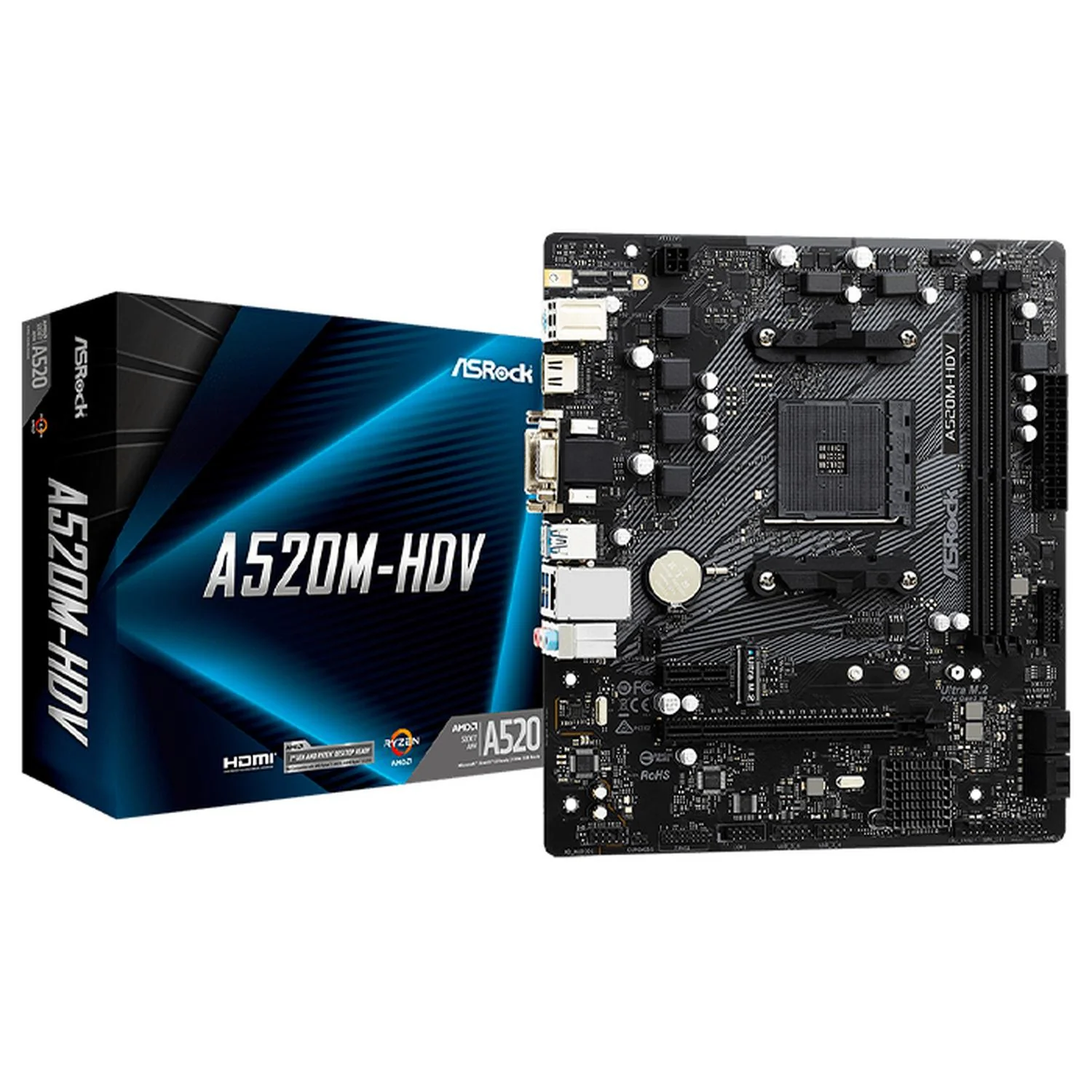 Tarjeta Madre ASROCK A520M-HDV AM4 2x DDR4 1x M.2 PCIe 3.0 Micro ATX