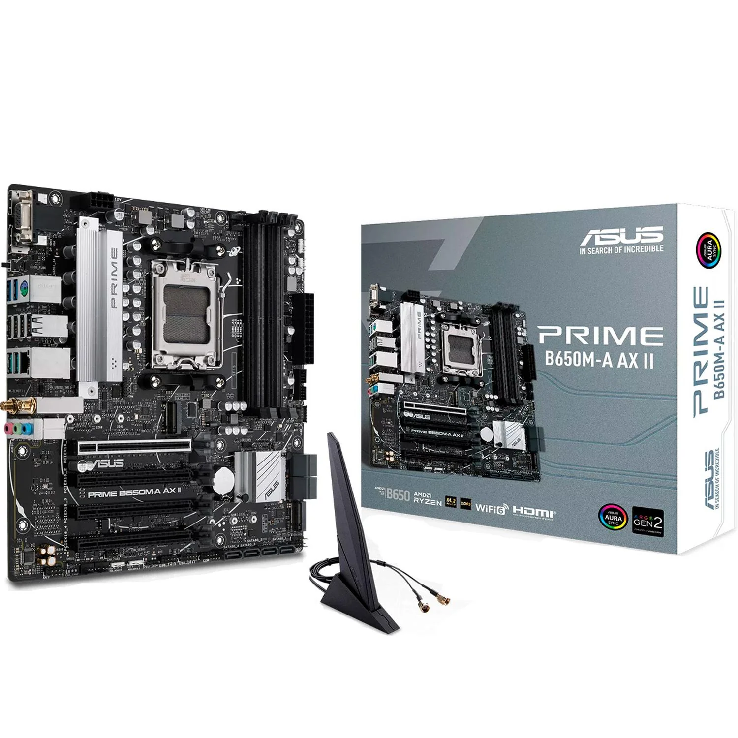 Tarjeta Madre ASUS PRIME B650M-A AX II-CSM AM5 4x DDR5 2x M.2 PCIe 5.0 USB-C WIFI 6 BT 5.2 Micro ATX