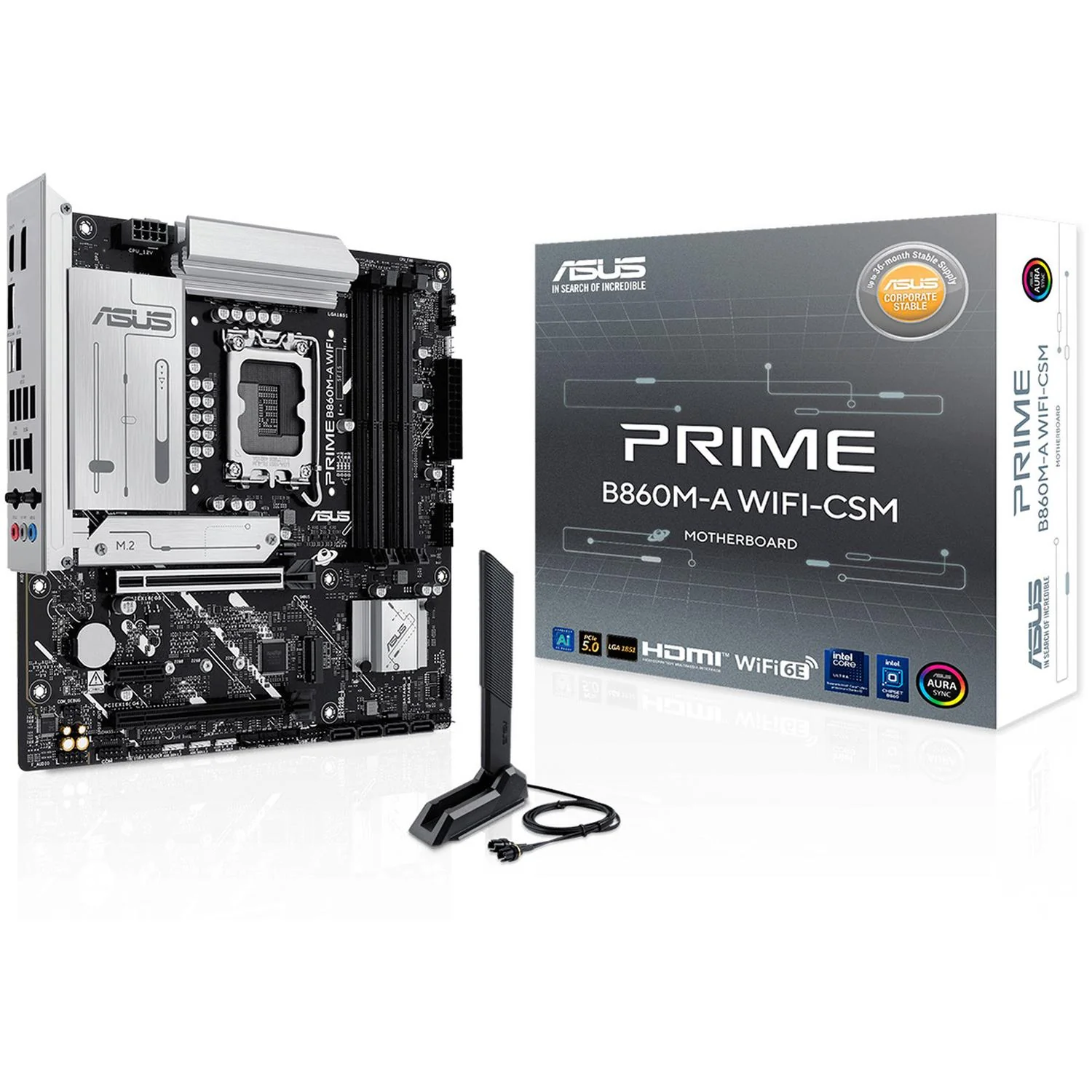 Tarjeta Madre ASUS PRIME B860M-A WIFI-CSM LGA 1851 4x DDR5 2x M.2 PCIe 5.0 USB-C Wi-Fi 6E BT 5.3 Micro ATX