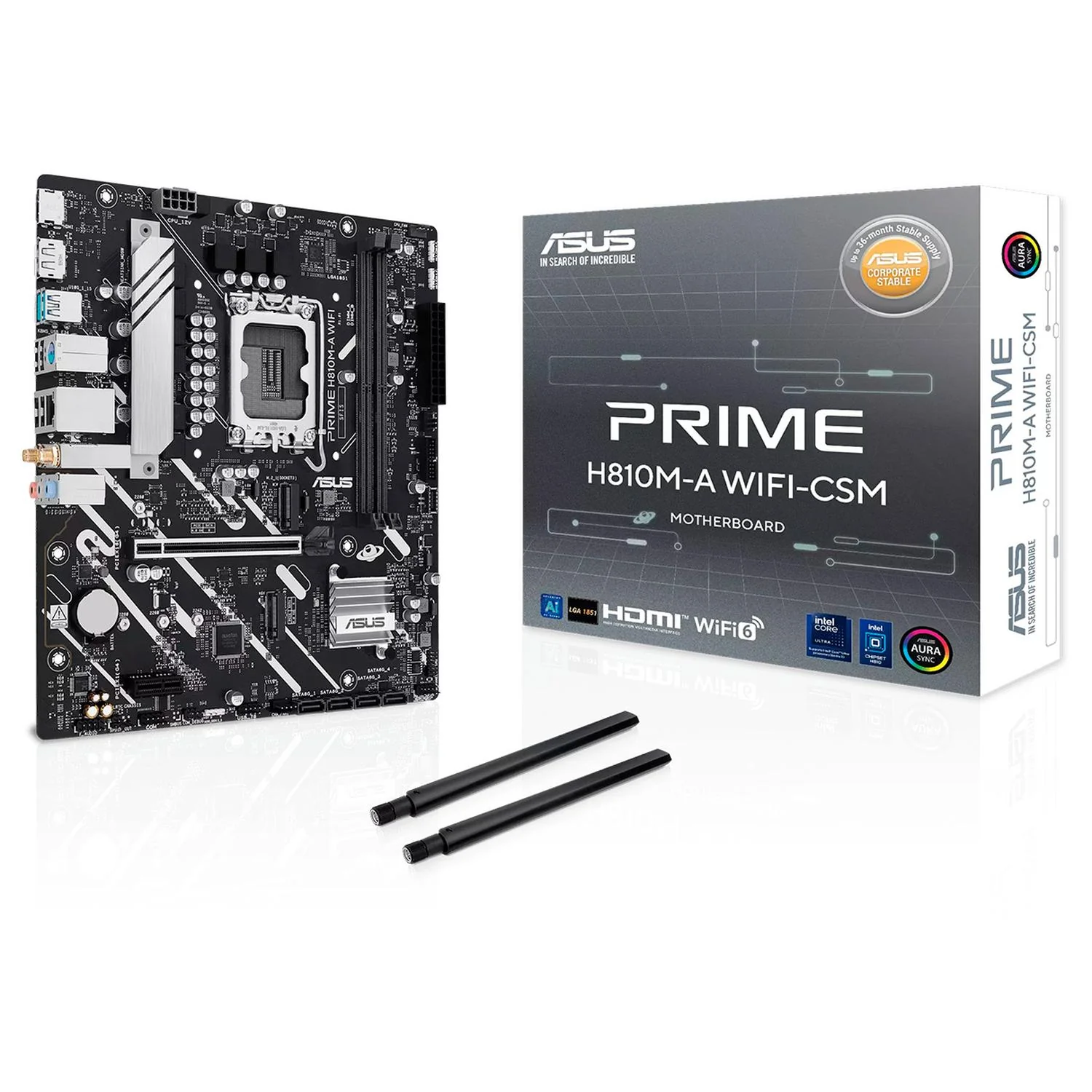 Tarjeta Madre ASUS PRIME H810M-A WIFI-CSM LGA 1851 2x DDR5 2x M.2 PCIe 4.0 WiFi 6 BT 5.3 Micro ATX