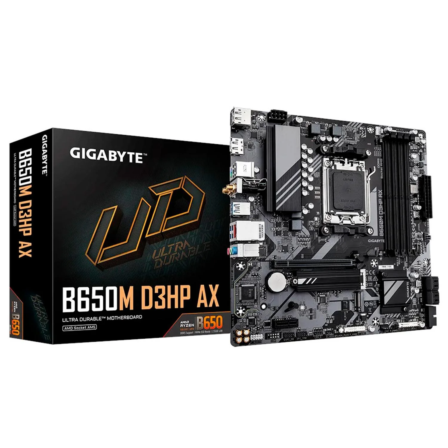 Tarjeta Madre GIGABYTE B650M D3HP AX AM5 4x DDR5 2x M.2 PCIe 4.0 USB-C WIFI 6E BT 5.3 Micro ATX