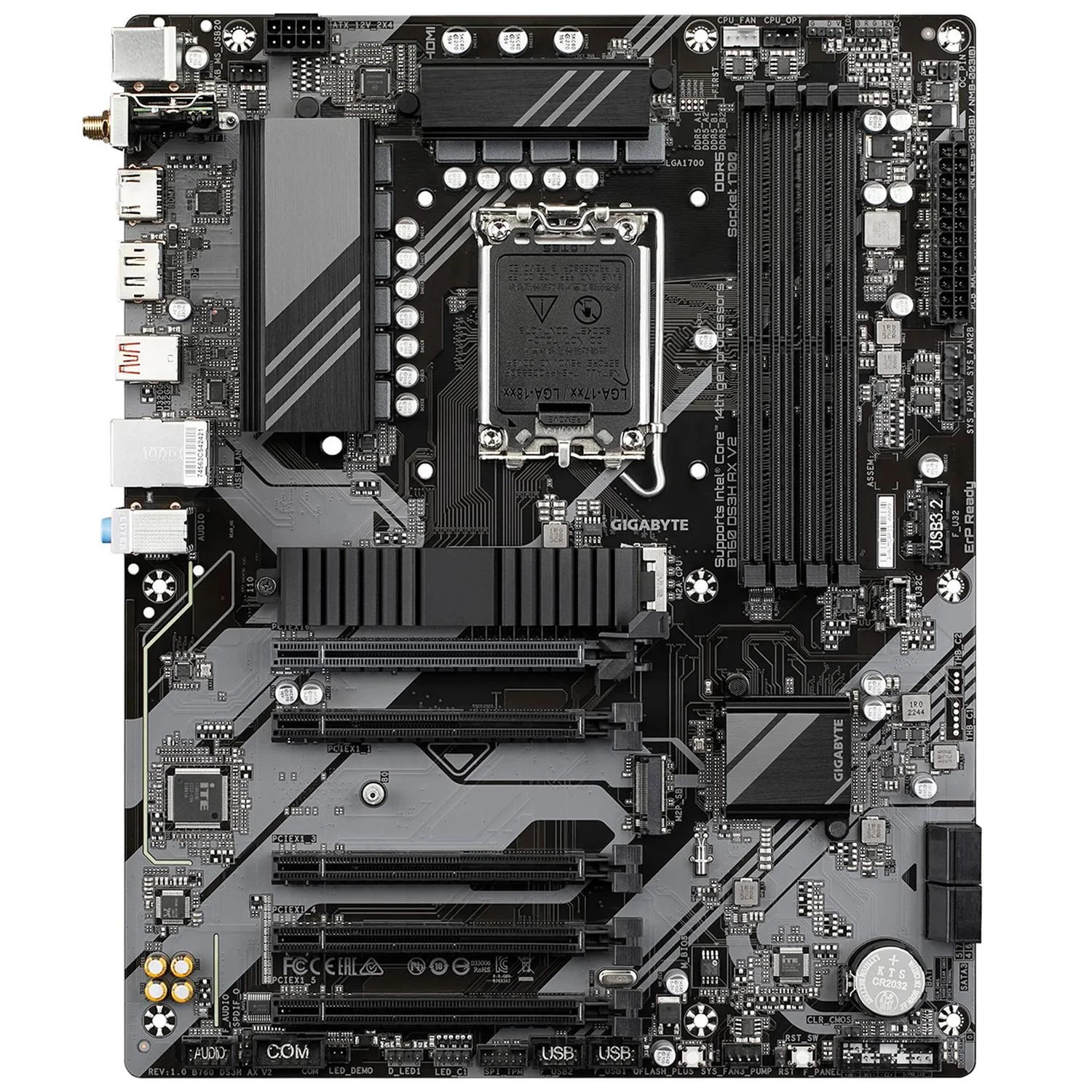 Tarjeta Madre GIGABYTE B760 DS3H AX V2 LGA1700 4x DDR5 2x M.2 PCIe 4.0 USB-C WIFI6 BT 5.3 ATX - Image 2