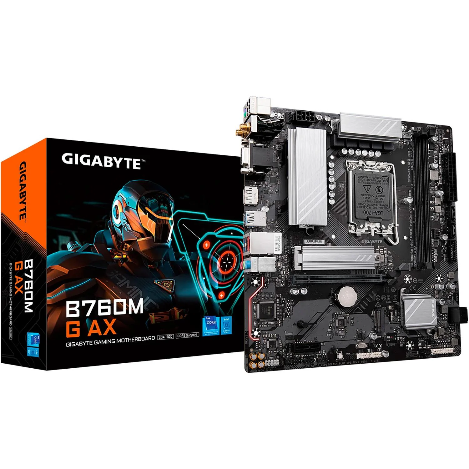 Tarjeta Madre GIGABYTE B760M G AX LGA 1700 2x DDR5 2x M.2 PCle 4.0 WIFI 6E BT 5.3 Micro ATX