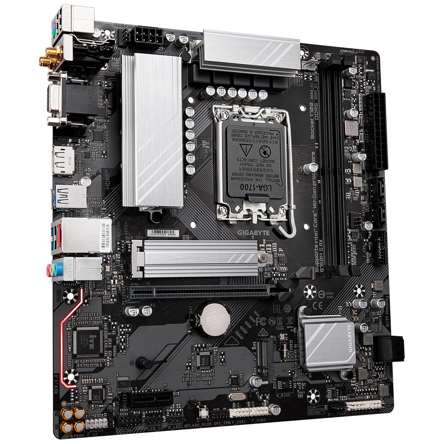 Tarjeta Madre GIGABYTE B760M G AX LGA 1700 2x DDR5 2x M.2 PCle 4.0 WIFI 6E BT 5.3 Micro ATX - Image 3