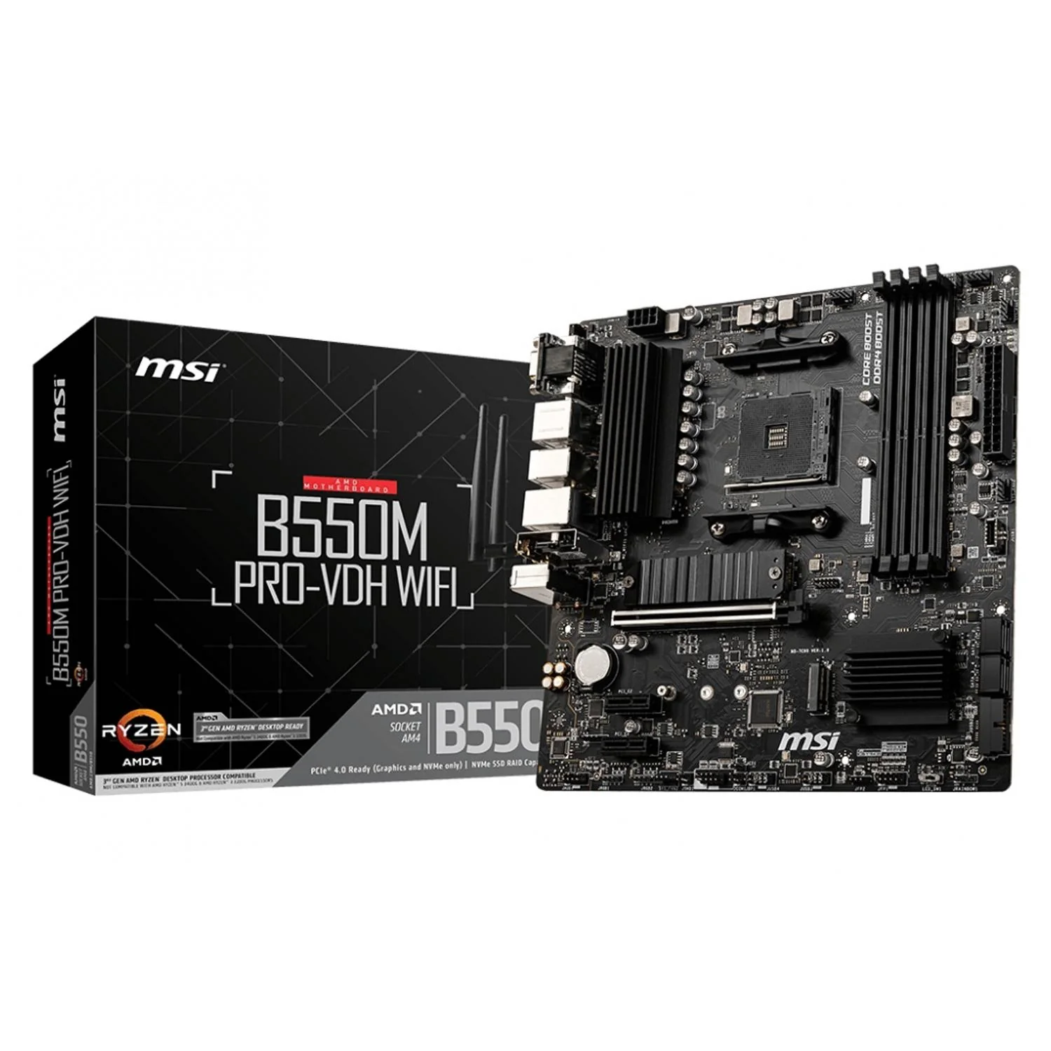 Tarjeta Madre MSI B550M PRO-VDH WIFI AM4 4x DDR4 2x M.2 PCIe 3.0 BT 4.2 USB-C Micro ATX