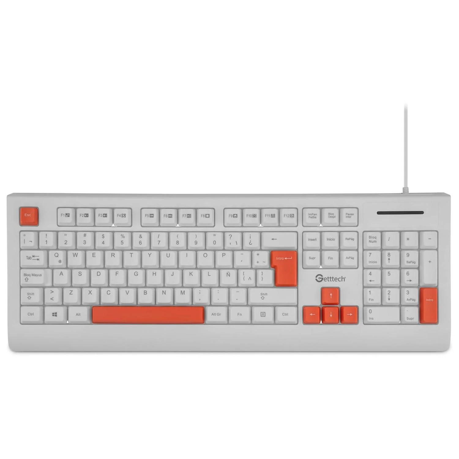 Teclado Gamer GETTTECH Multimedia Español USB Blanco/Naranja GGK-ESMWR-02-WH Comodo y compacto