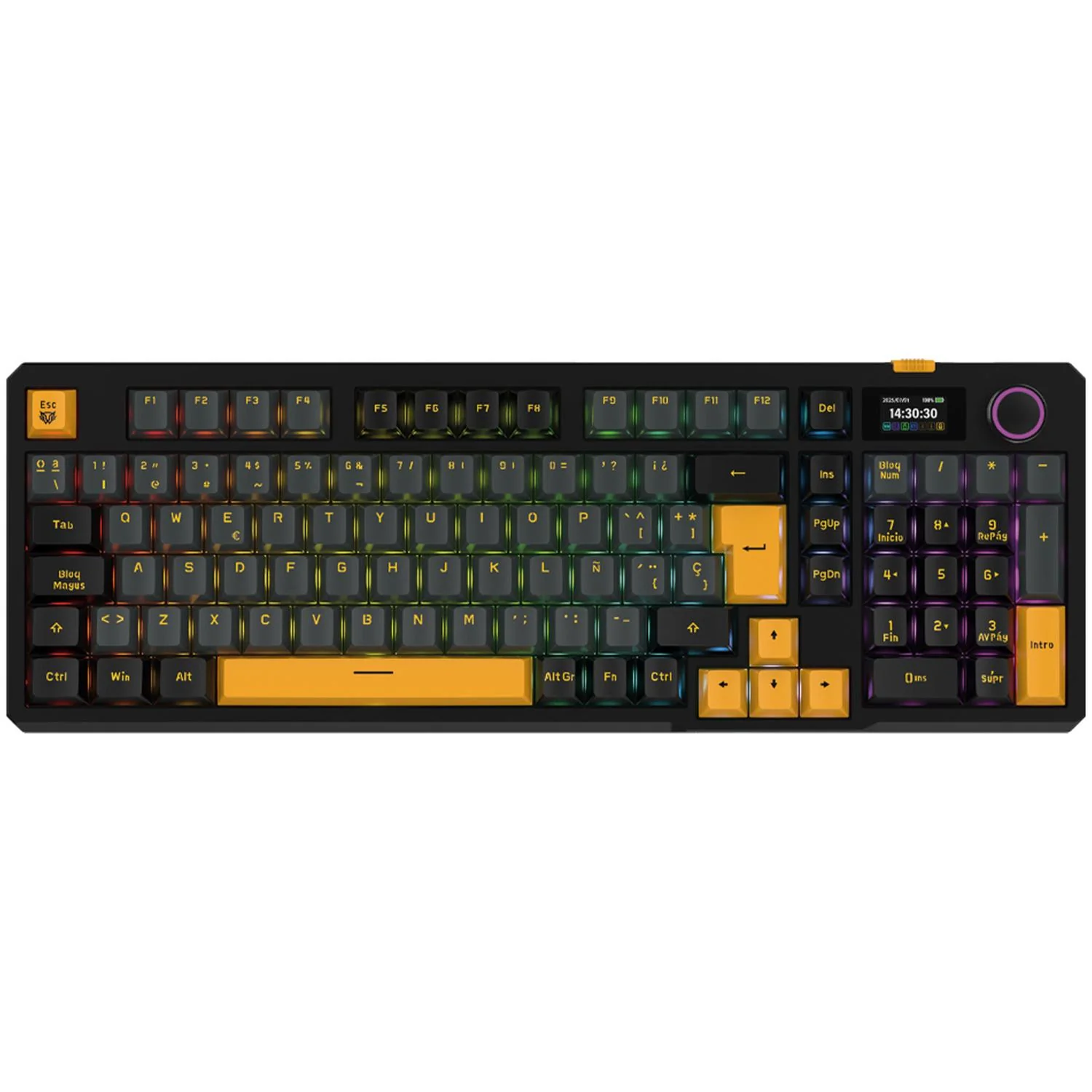 Teclado Gamer Mecanico BALAM RUSH DEFEAT LEVEL GK3 Switch Yellow Ice Cream Inalambrico USB 2.4 GHz + BT 5.1 Tamaño 90% RGB Negro BR-942492 Máxima comodidad y Precision