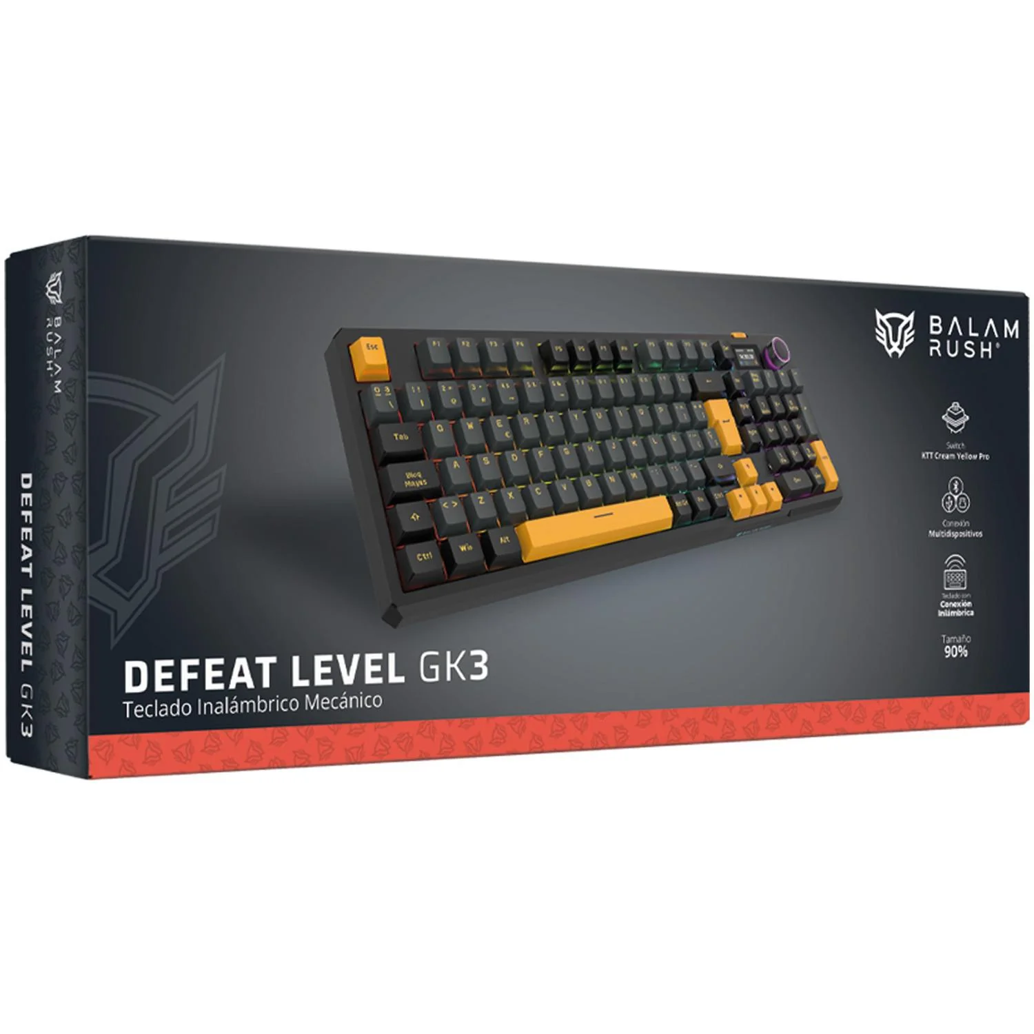 Teclado Gamer Mecanico BALAM RUSH DEFEAT LEVEL GK3 Switch Yellow Ice Cream Inalambrico USB 2.4 GHz + BT 5.1 Tamaño 90% RGB Negro BR-942492 Máxima comodidad y Precision - Image 6