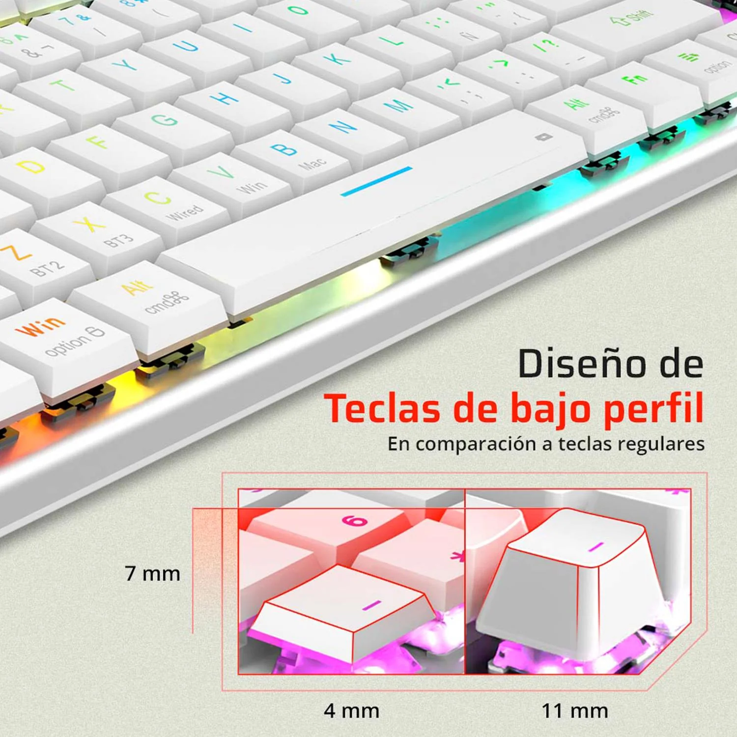 Teclado Gamer Mecanico BALAM RUSH DOMINATE EXPERT GK959 Switch Brown Inalambrico USB 2.4 GHz + BT 5.0 Tamaño 80% RGB Blanco BR-940412 - Image 4