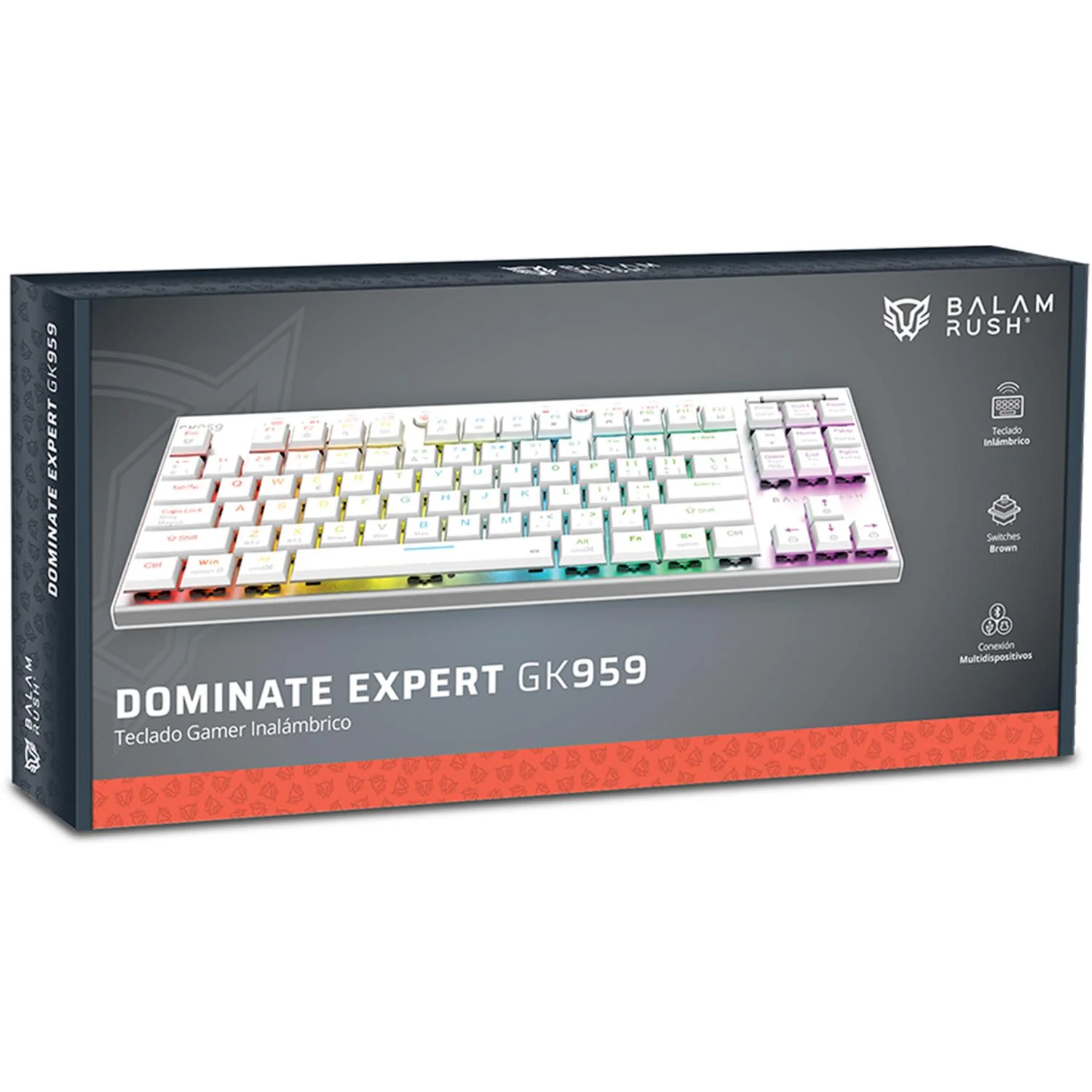 Teclado Gamer Mecanico BALAM RUSH DOMINATE EXPERT GK959 Switch Brown Inalambrico USB 2.4 GHz + BT 5.0 Tamaño 80% RGB Blanco BR-940412 - Image 6