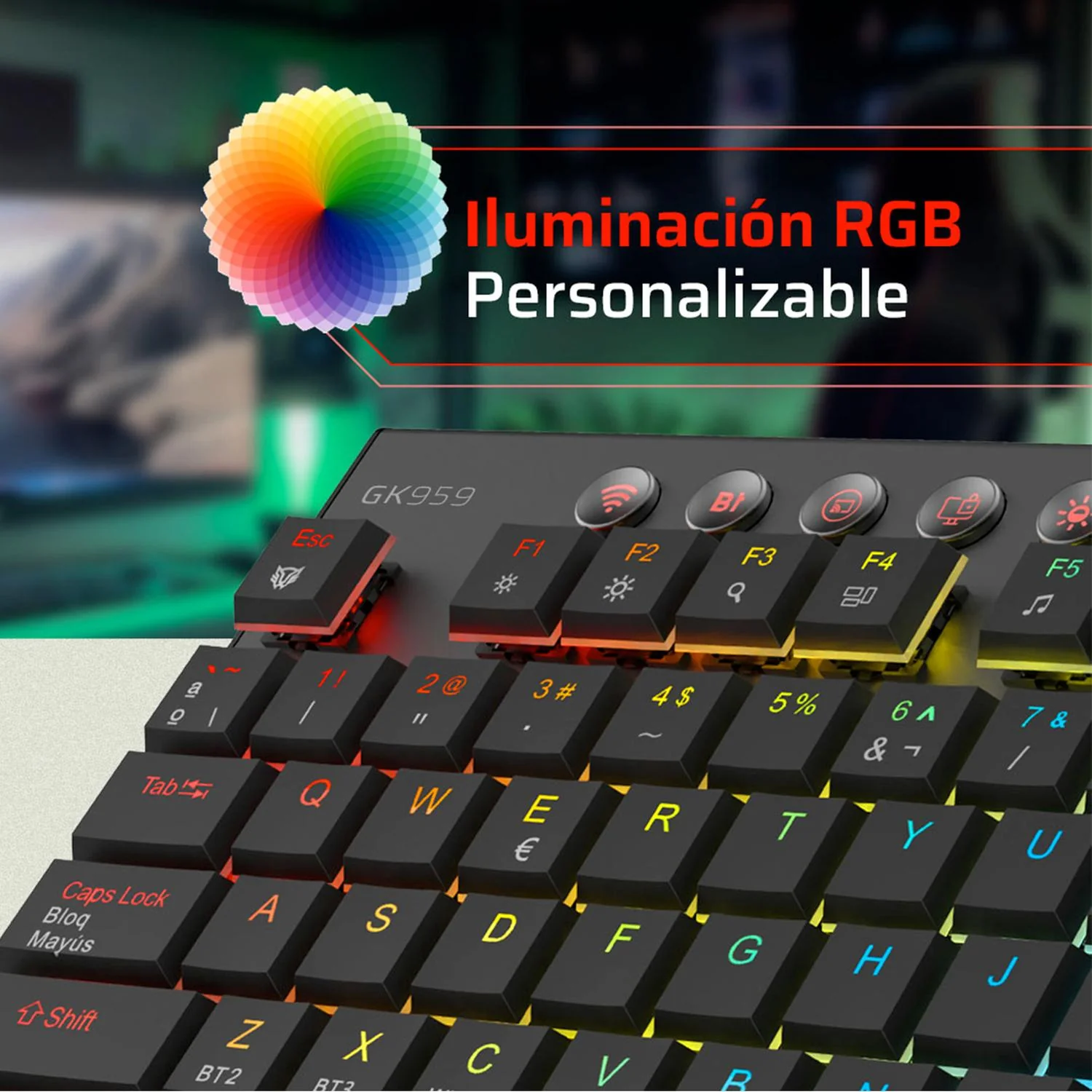 Teclado Gamer Mecanico BALAM RUSH DOMINATE EXPERT GK959 Switch Brown Inalambrico USB 2.4 GHz + BT 5.0 Tamaño 80% RGB Negro BR-940405 - Image 3
