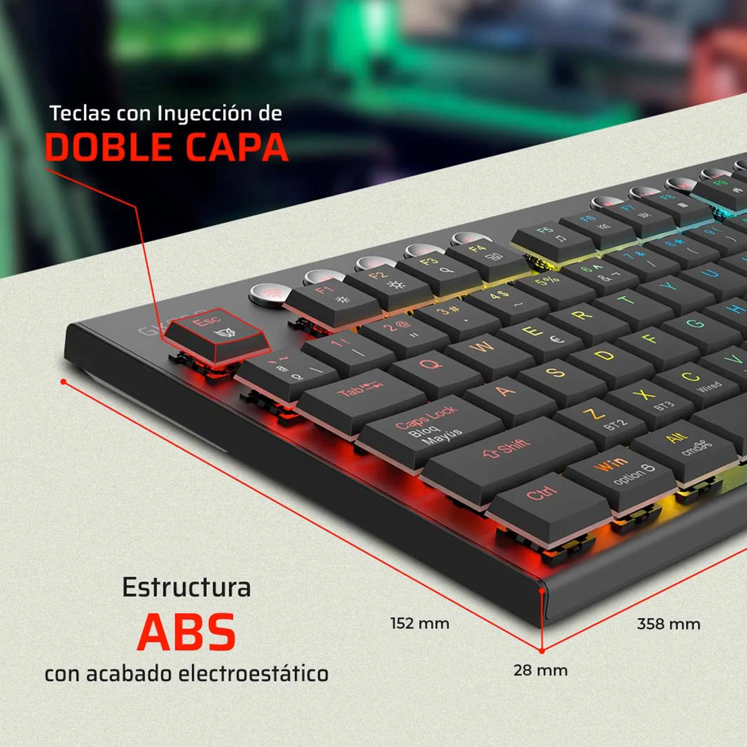 Teclado Gamer Mecanico BALAM RUSH DOMINATE EXPERT GK959 Switch Brown Inalambrico USB 2.4 GHz + BT 5.0 Tamaño 80% RGB Negro BR-940405 - Image 4