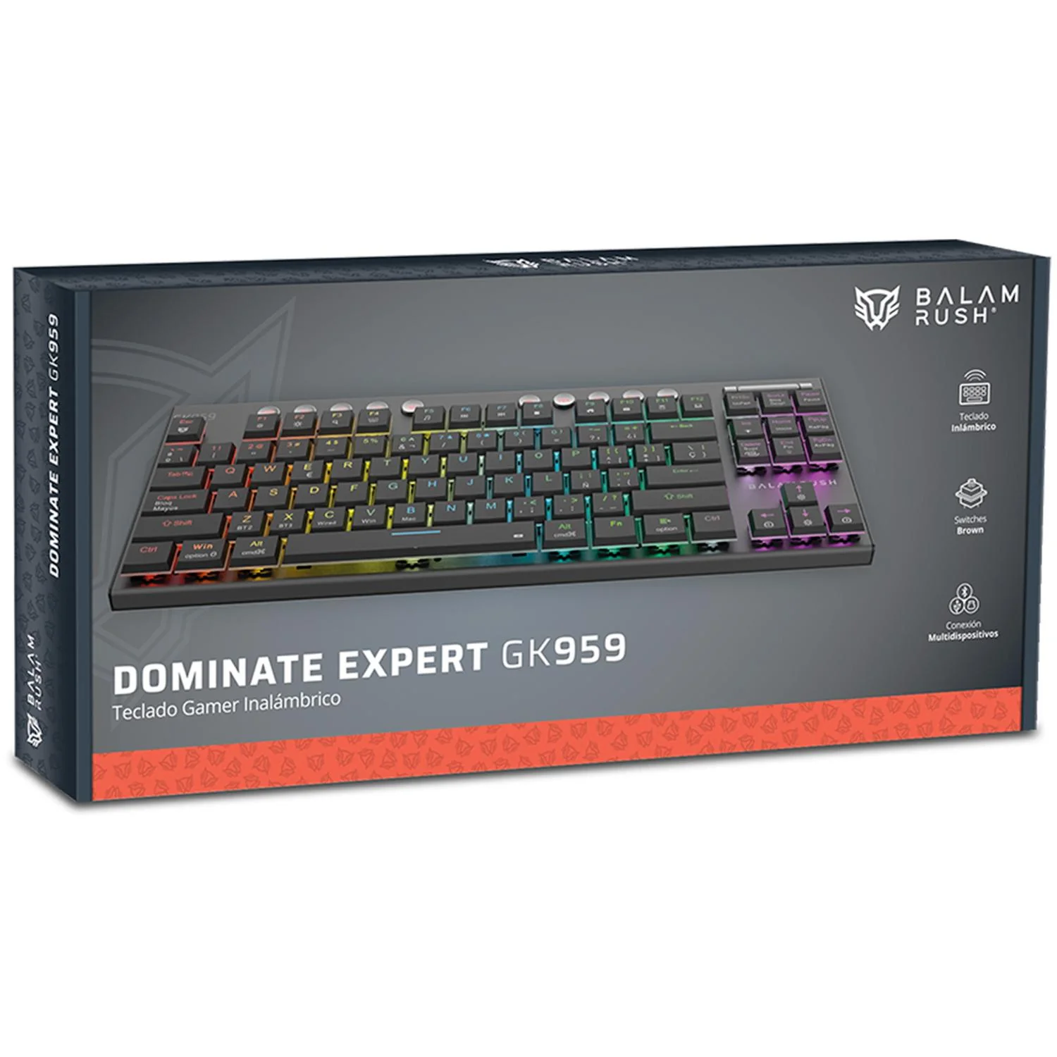 Teclado Gamer Mecanico BALAM RUSH DOMINATE EXPERT GK959 Switch Brown Inalambrico USB 2.4 GHz + BT 5.0 Tamaño 80% RGB Negro BR-940405 - Image 5