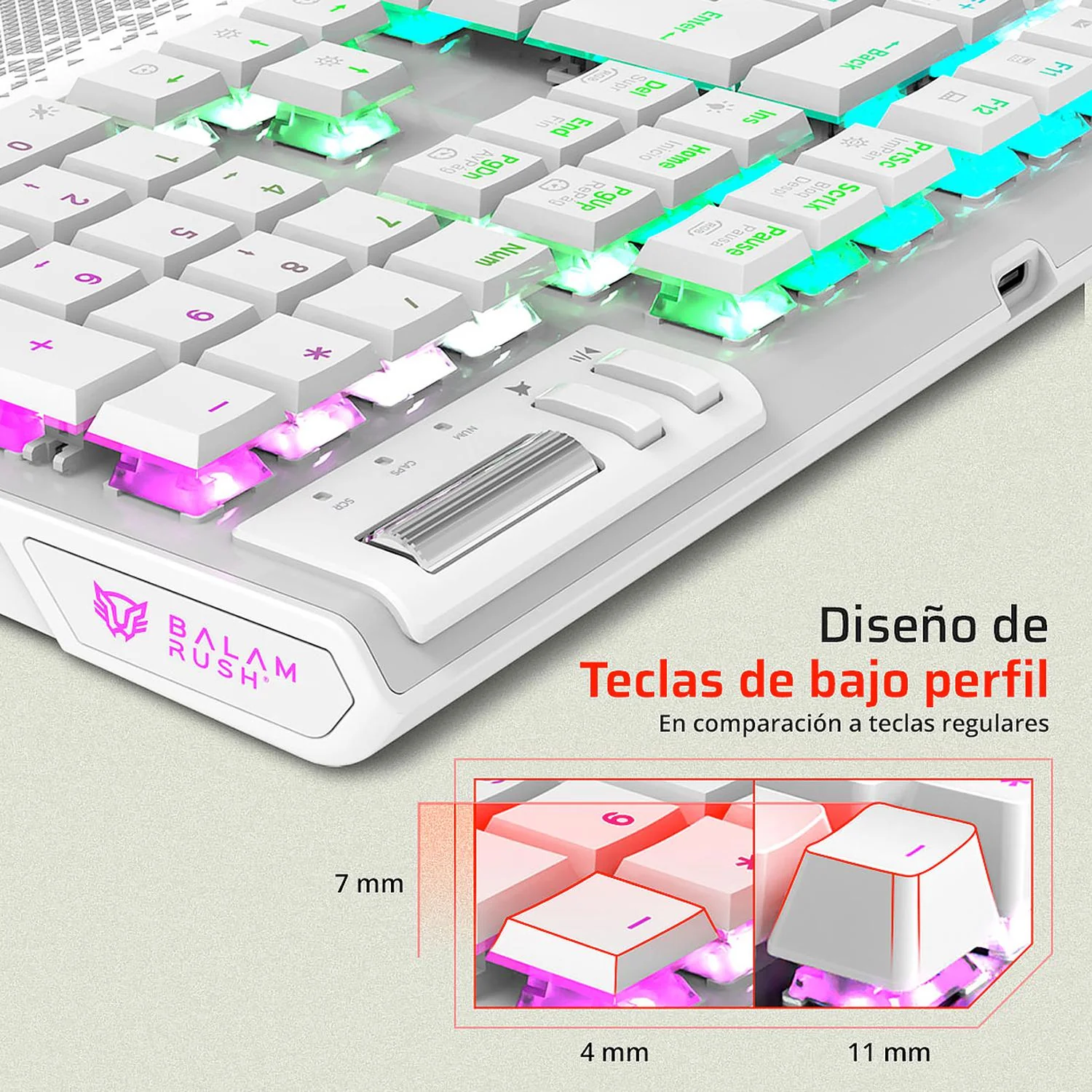 Teclado Gamer Mecanico BALAM RUSH DOMINATE EXPERT GK979I Switch Red Inalambrico USB 2.4 GHz + BT 5.0 RGB Blanco BR-940399 - Image 3