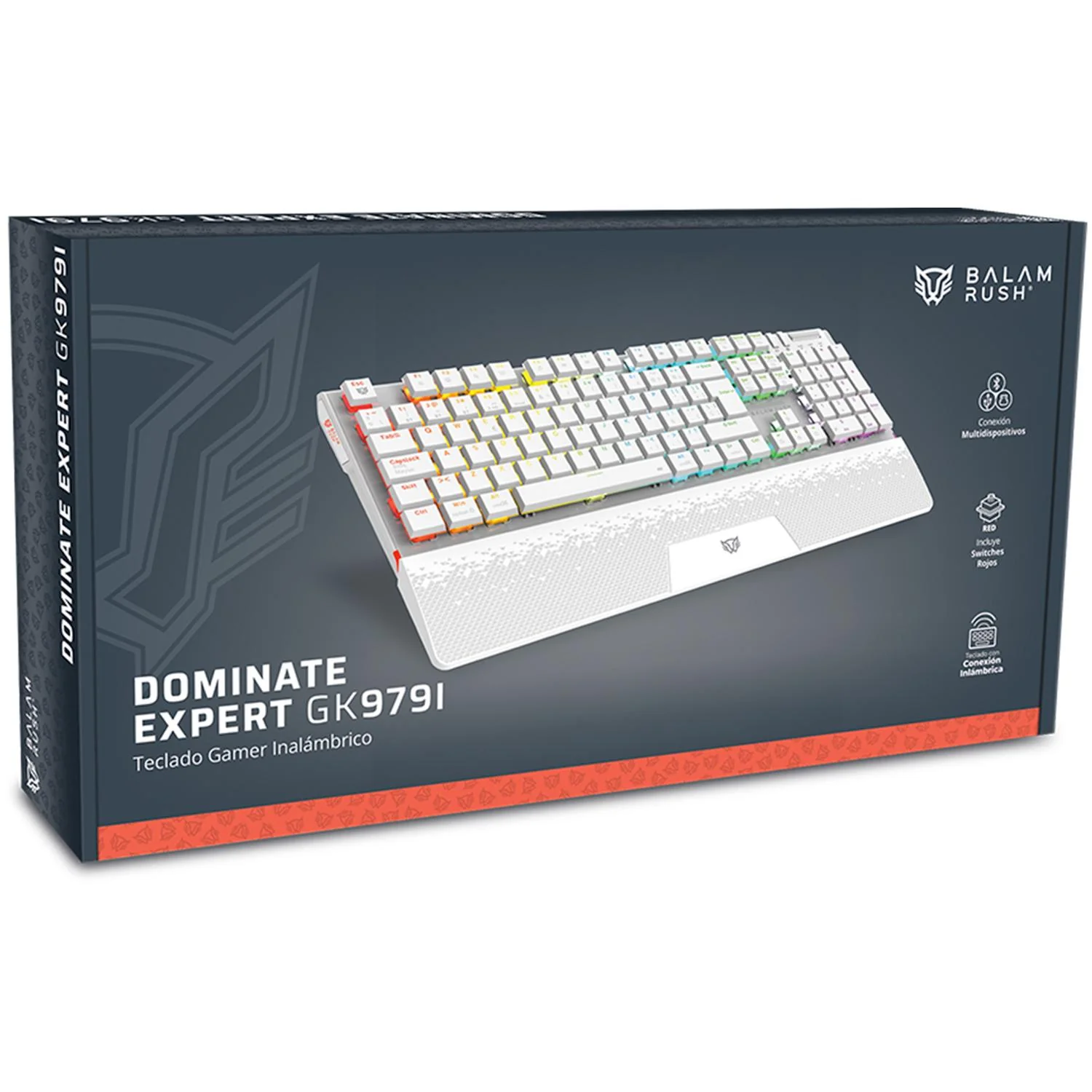 Teclado Gamer Mecanico BALAM RUSH DOMINATE EXPERT GK979I Switch Red Inalambrico USB 2.4 GHz + BT 5.0 RGB Blanco BR-940399 - Image 5