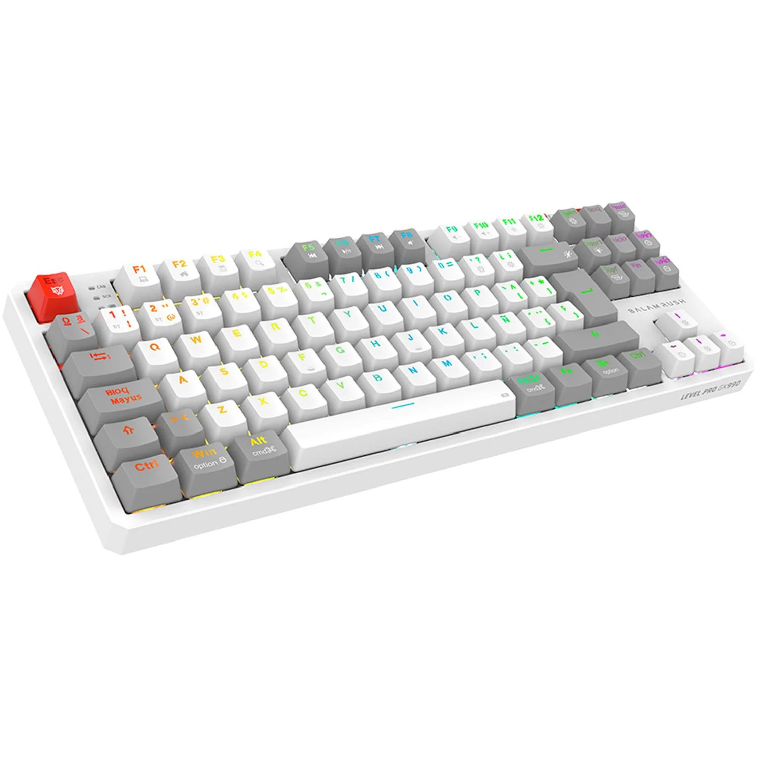 Teclado Gamer Mecanico BALAM RUSH LEVEL PRO GK990 Switch Red Inalambrico USB 2.4 GHz + BT 5.0 Tamaño 80% RGB Blanco/Gris BR-940375 - Image 4