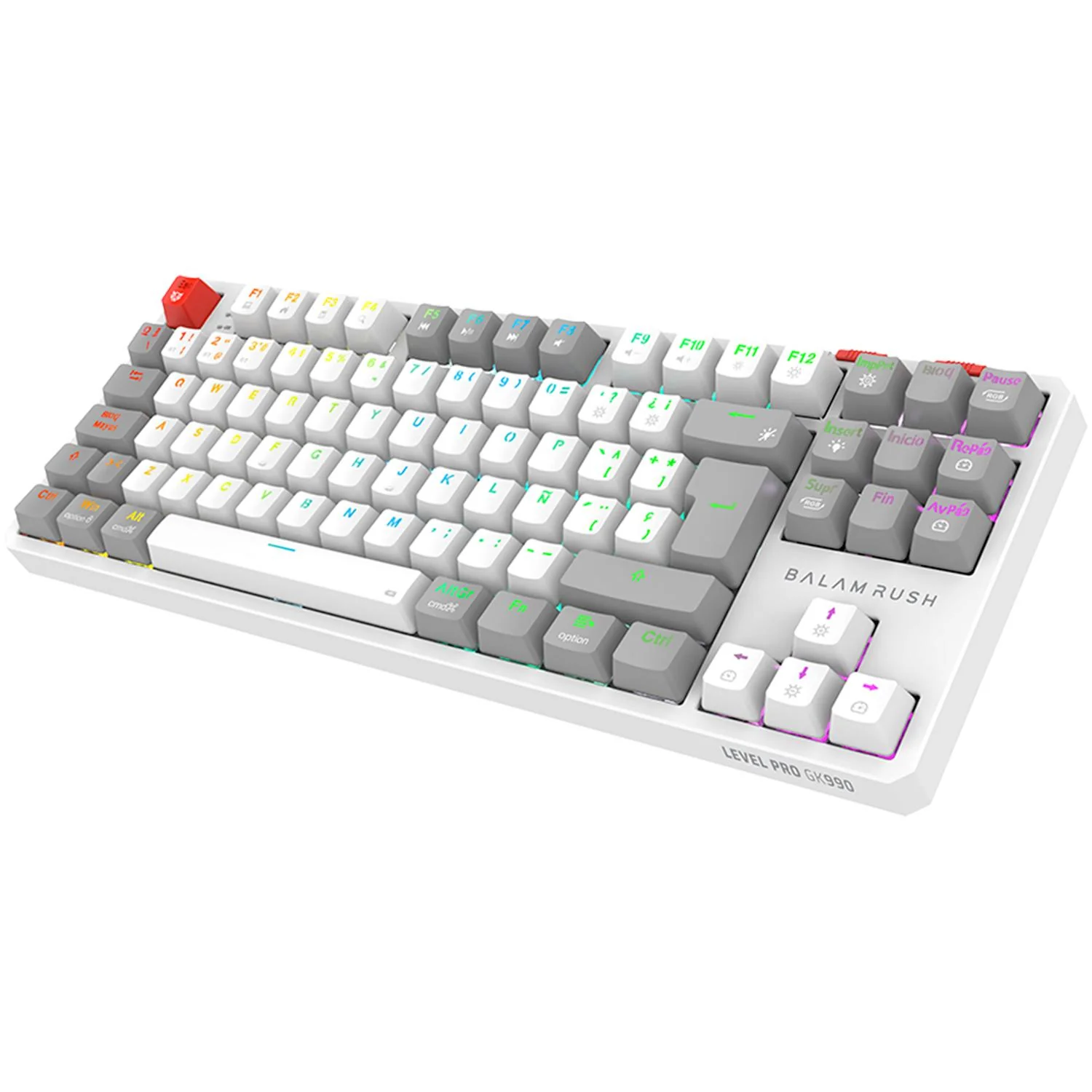 Teclado Gamer Mecanico BALAM RUSH LEVEL PRO GK990 Switch Red Inalambrico USB 2.4 GHz + BT 5.0 Tamaño 80% RGB Blanco/Gris BR-940375 - Image 5