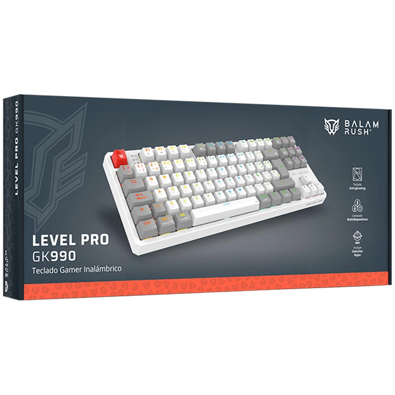 Teclado Gamer Mecanico BALAM RUSH LEVEL PRO GK990 Switch Red Inalambrico USB 2.4 GHz + BT 5.0 Tamaño 80% RGB Blanco/Gris BR-940375 - Image 6