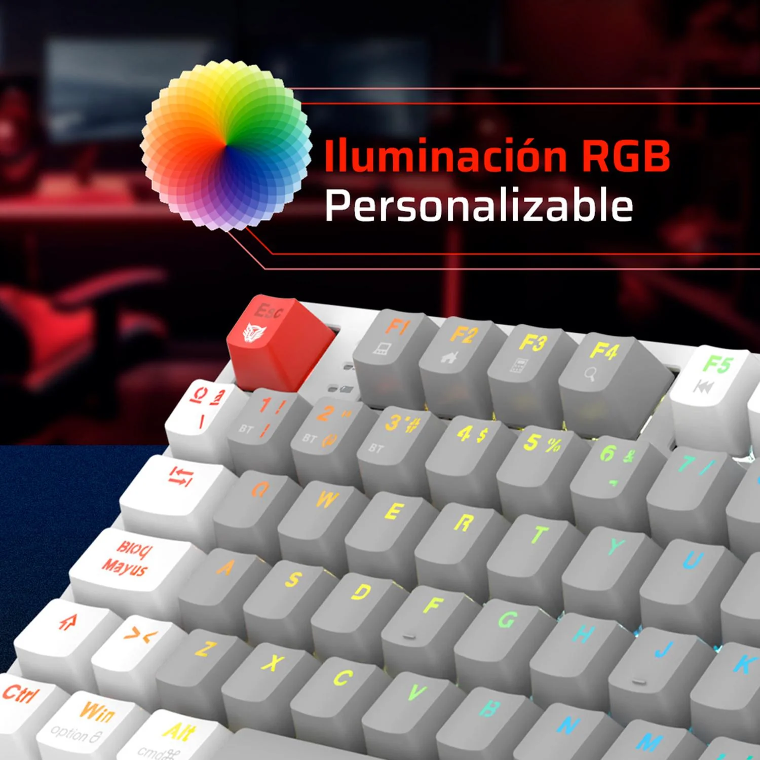 Teclado Gamer Mecanico BALAM RUSH LEVEL PRO GK990 Switch Red Inalambrico USB 2.4 GHz + BT 5.0 Tamaño 80% RGB Gris/Blanco BR-940689 - Image 3