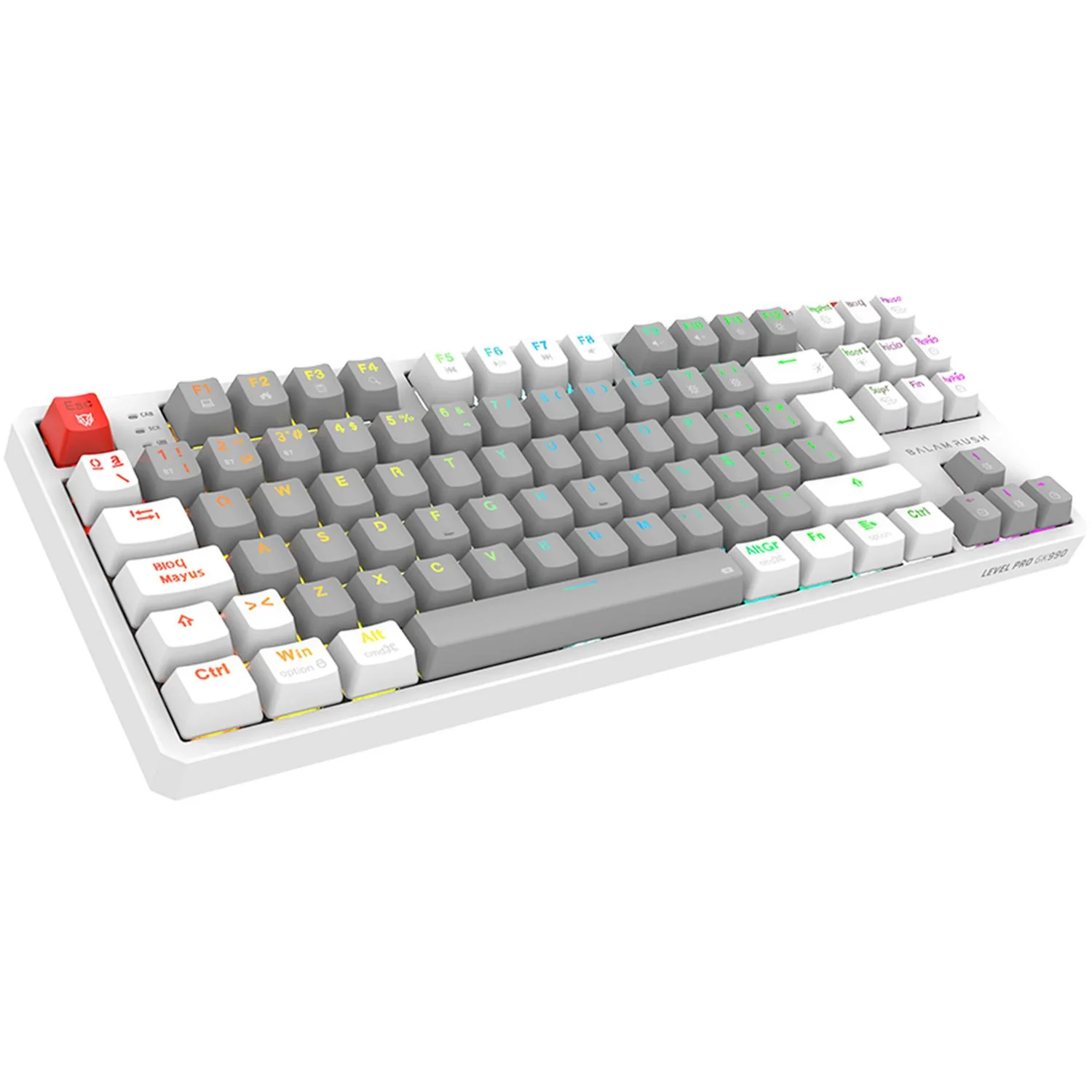 Teclado Gamer Mecanico BALAM RUSH LEVEL PRO GK990 Switch Red Inalambrico USB 2.4 GHz + BT 5.0 Tamaño 80% RGB Gris/Blanco BR-940689 - Image 4