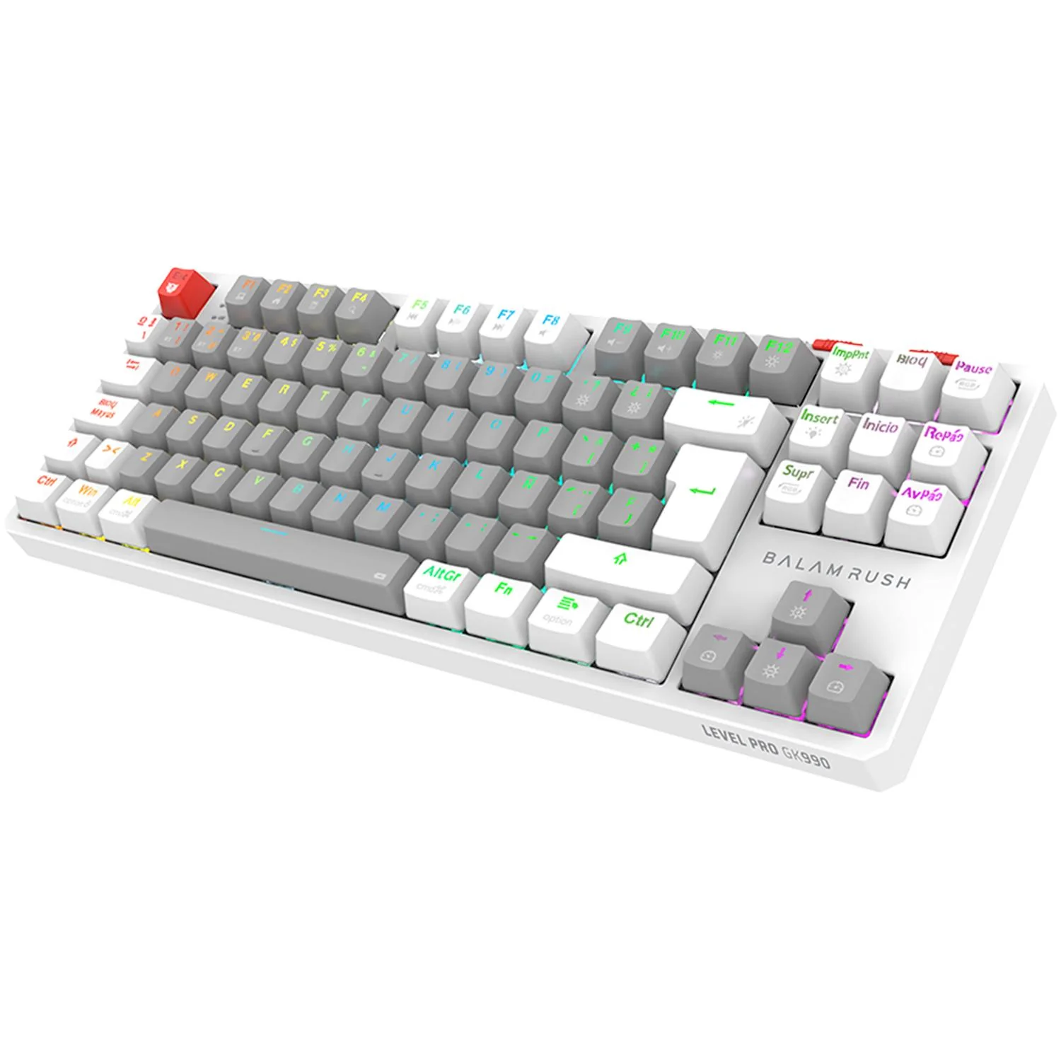 Teclado Gamer Mecanico BALAM RUSH LEVEL PRO GK990 Switch Red Inalambrico USB 2.4 GHz + BT 5.0 Tamaño 80% RGB Gris/Blanco BR-940689 - Image 5