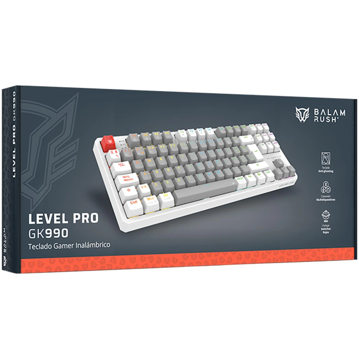 Teclado Gamer Mecanico BALAM RUSH LEVEL PRO GK990 Switch Red Inalambrico USB 2.4 GHz + BT 5.0 Tamaño 80% RGB Gris/Blanco BR-940689 - Image 6