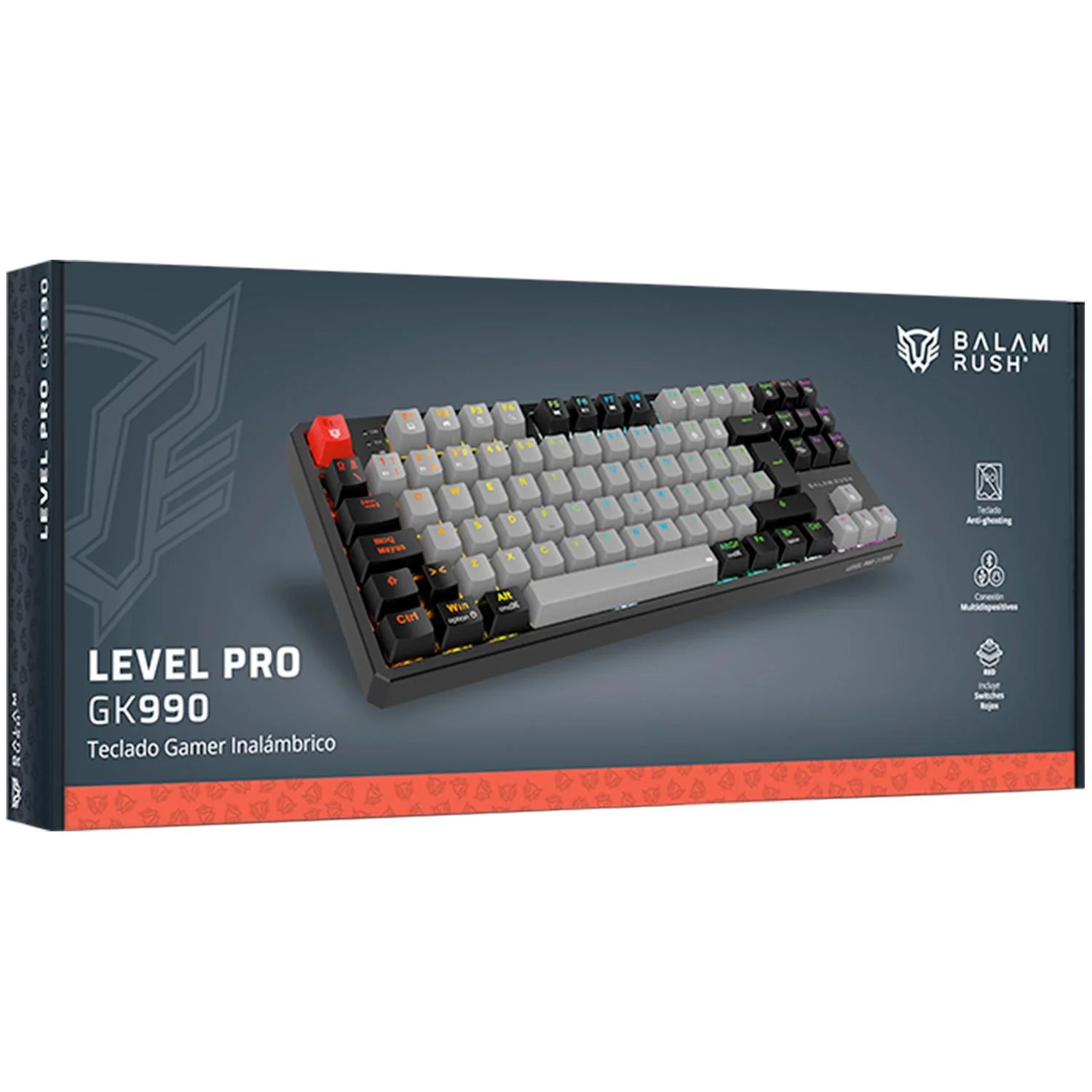 Teclado Gamer Mecanico BALAM RUSH LEVEL PRO GK990 Switch Red Inalambrico USB 2.4 GHz + BT 5.0 Tamaño 80% RGB Gris/Negro BR-940368 - Image 5