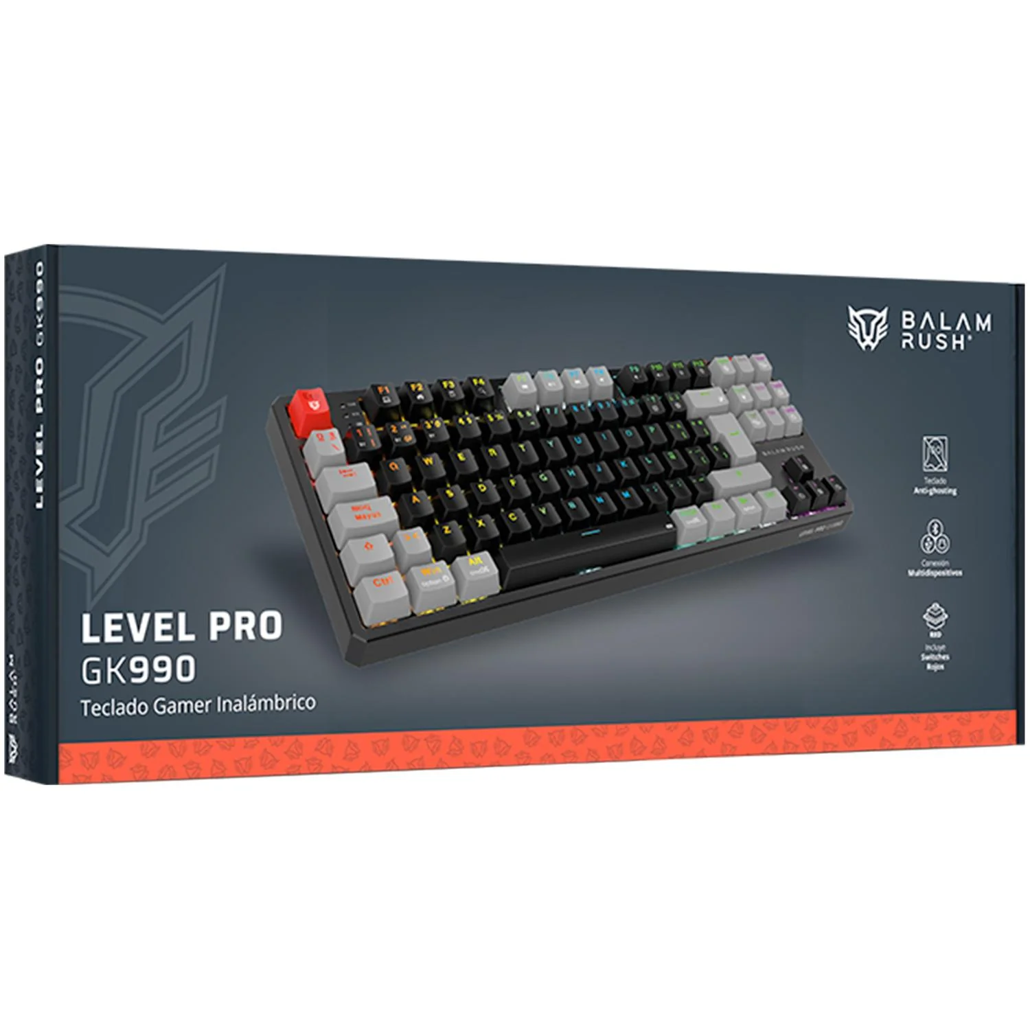 Teclado Gamer Mecanico BALAM RUSH LEVEL PRO GK990 Switch Red Inalambrico USB 2.4 GHz + BT 5.0 Tamaño 80% RGB Negro/Gris BR-940672 - Image 5