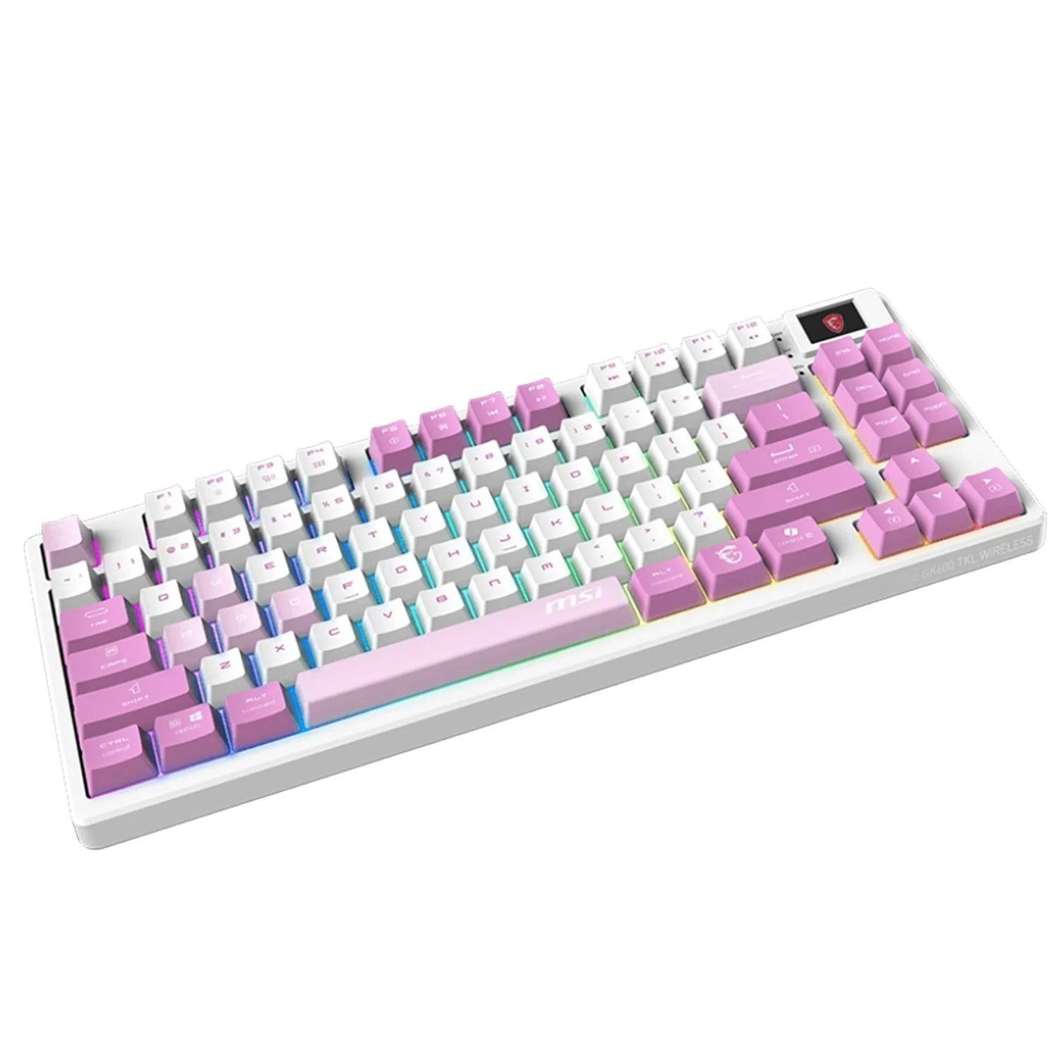 Teclado Gamer Mecanico MSI FORGE GK600 TKL WIRELESS VIOLET Switch Violeta Inalambrico USB 2.4 GHz + BT Tamaño 80% Blanco/Rosa FORGE GK600 TKL W VIOLET US - Image 4