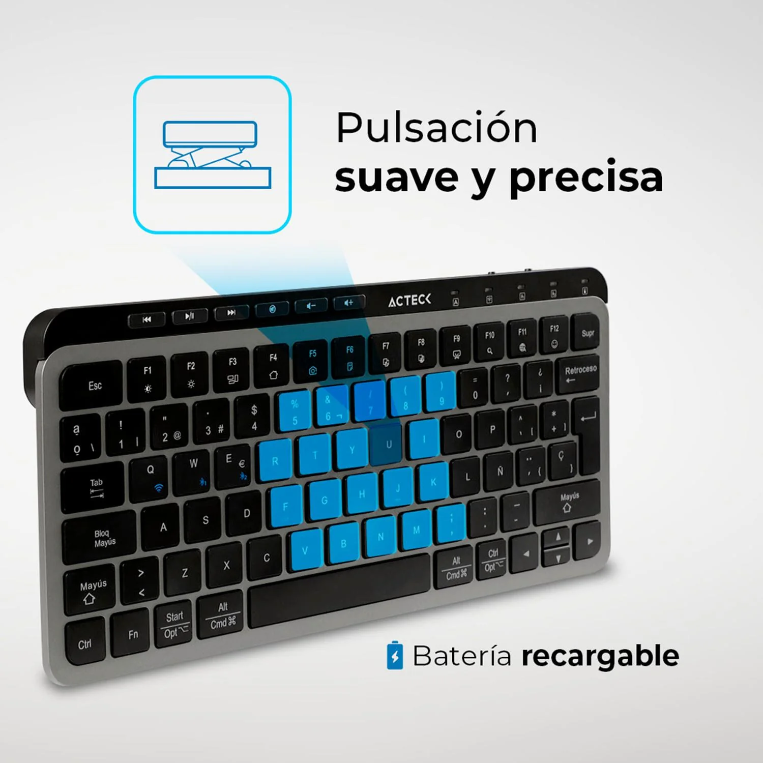 Teclado Multidispositivo ACTECK INSPIRE KREA TI750 Inalambrico USB 2.4GHz + BT 5.1 Tamaño 65% Negro/Gris AC-940092 - Image 3
