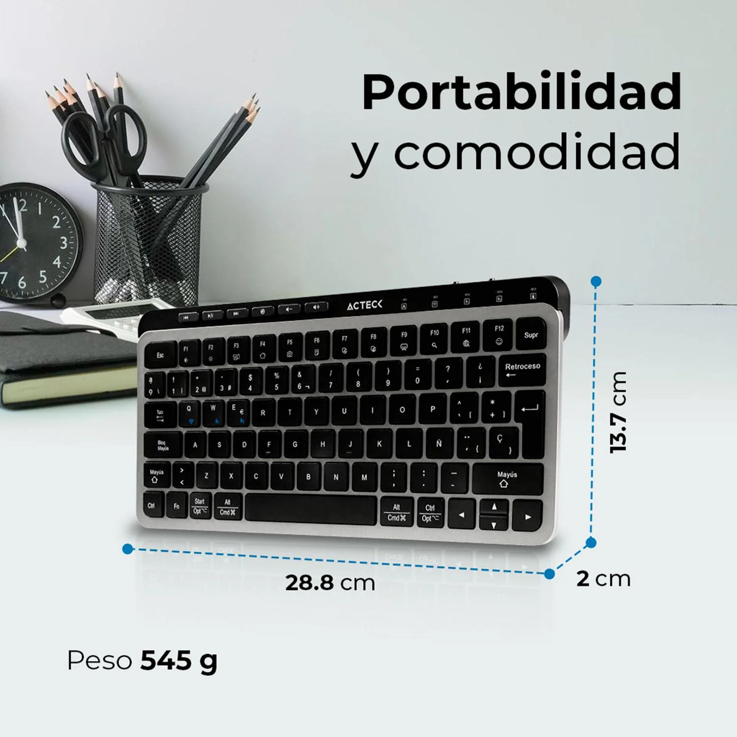 Teclado Multidispositivo ACTECK INSPIRE KREA TI750 Inalambrico USB 2.4GHz + BT 5.1 Tamaño 65% Negro/Gris AC-940092 - Image 5