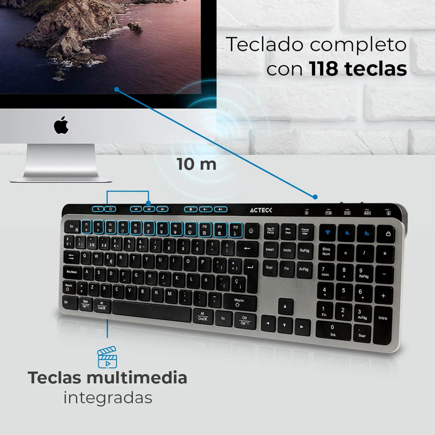 Teclado Multidispositivo ACTECK INSPIRE KREA TI755 Inalambrico USB 2.4GHz + BT 5.1 Negro/Gris AC-940085 - Image 2