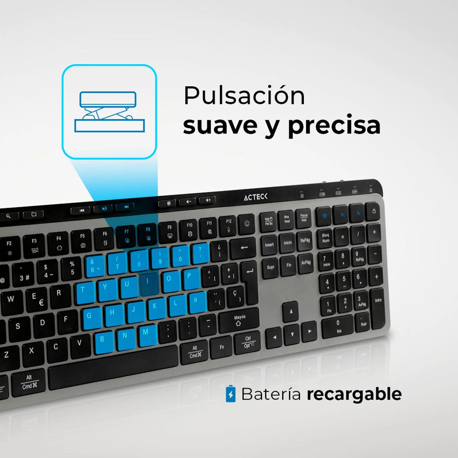 Teclado Multidispositivo ACTECK INSPIRE KREA TI755 Inalambrico USB 2.4GHz + BT 5.1 Negro/Gris AC-940085 - Image 3