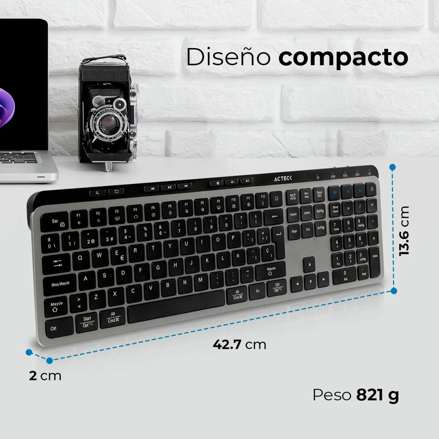 Teclado Multidispositivo ACTECK INSPIRE KREA TI755 Inalambrico USB 2.4GHz + BT 5.1 Negro/Gris AC-940085 - Image 5