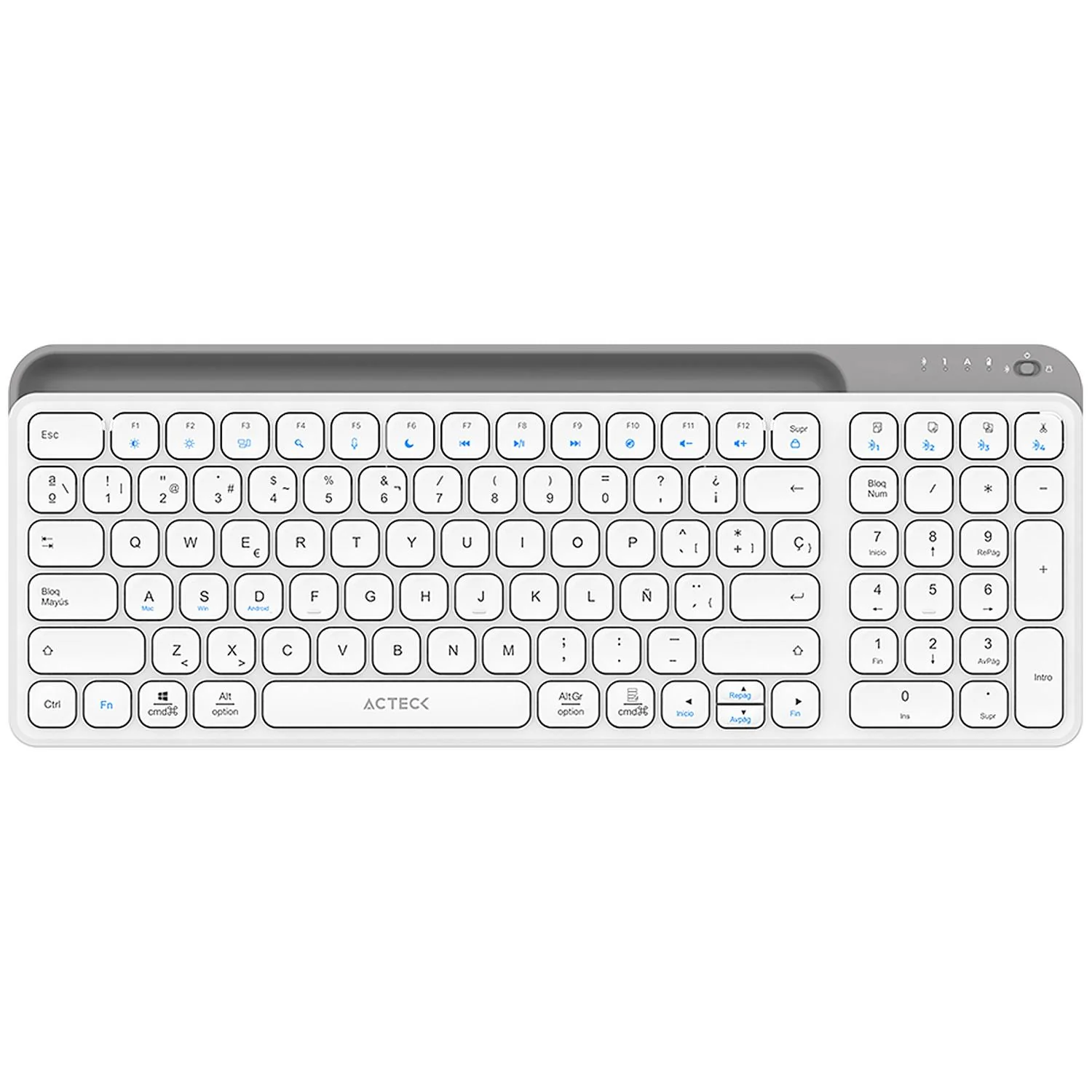 Teclado Multidispositivo ACTECK INSPIRE TREK TI747 Inalambrico USB 2.4 MHz + BT 5.1 Tamaño 98% Blanco/Gris AC-940115