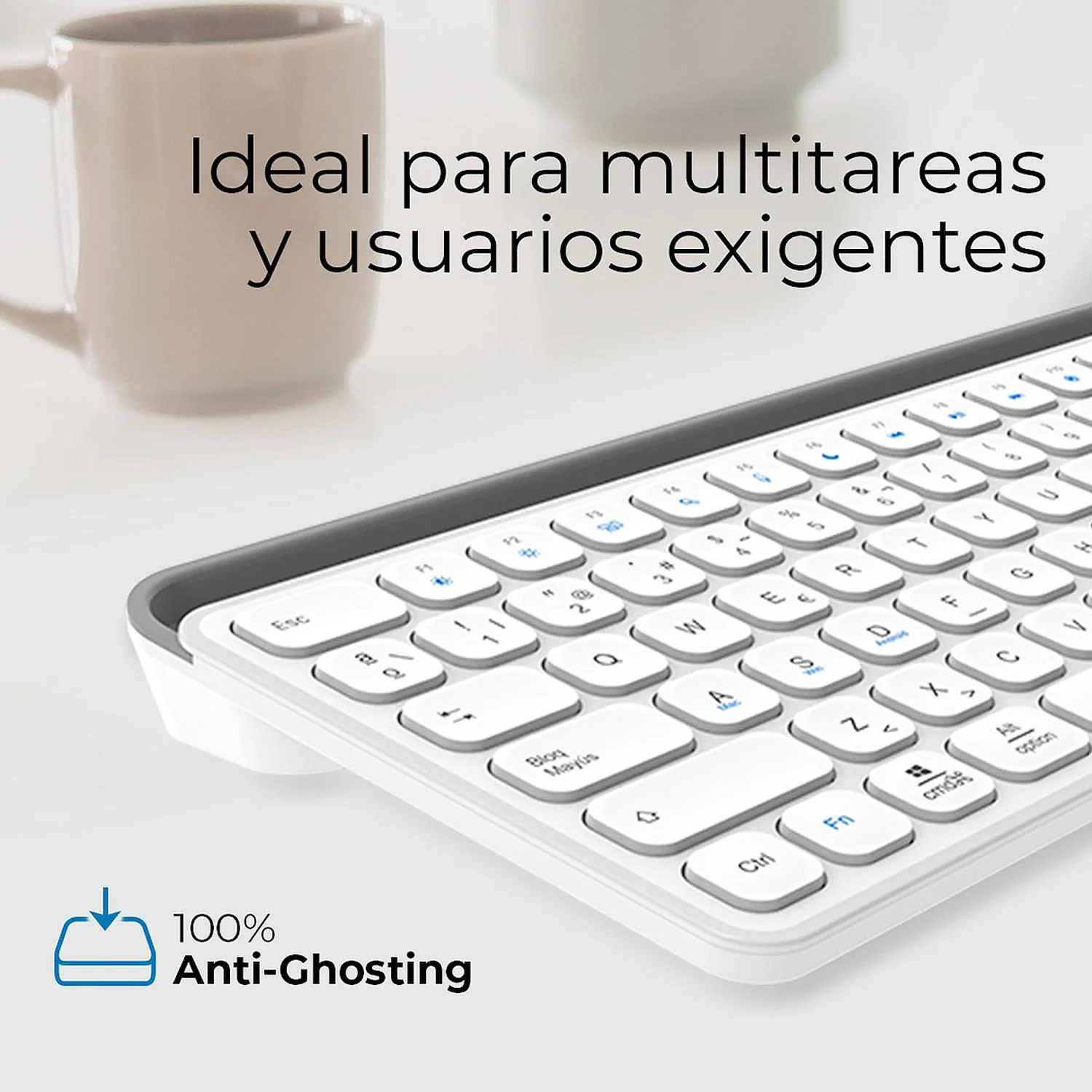 Teclado Multidispositivo ACTECK INSPIRE TREK TI747 Inalambrico USB 2.4 MHz + BT 5.1 Tamaño 98% Blanco/Gris AC-940115 - Image 3