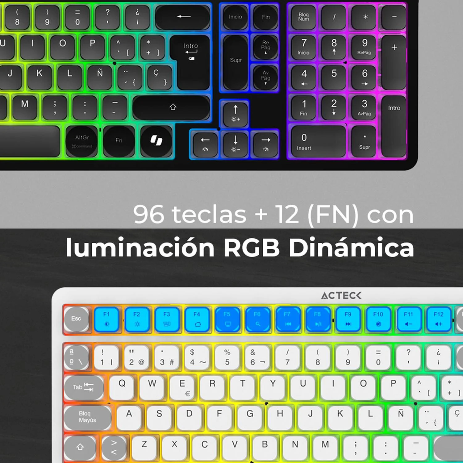 Teclado Multidispositivo ACTECK TECHNO PRO TI790 Mecanico Inalambrico USB 2.4Ghz + BT 5.0 RGB Blanco AC-940078 - Image 3