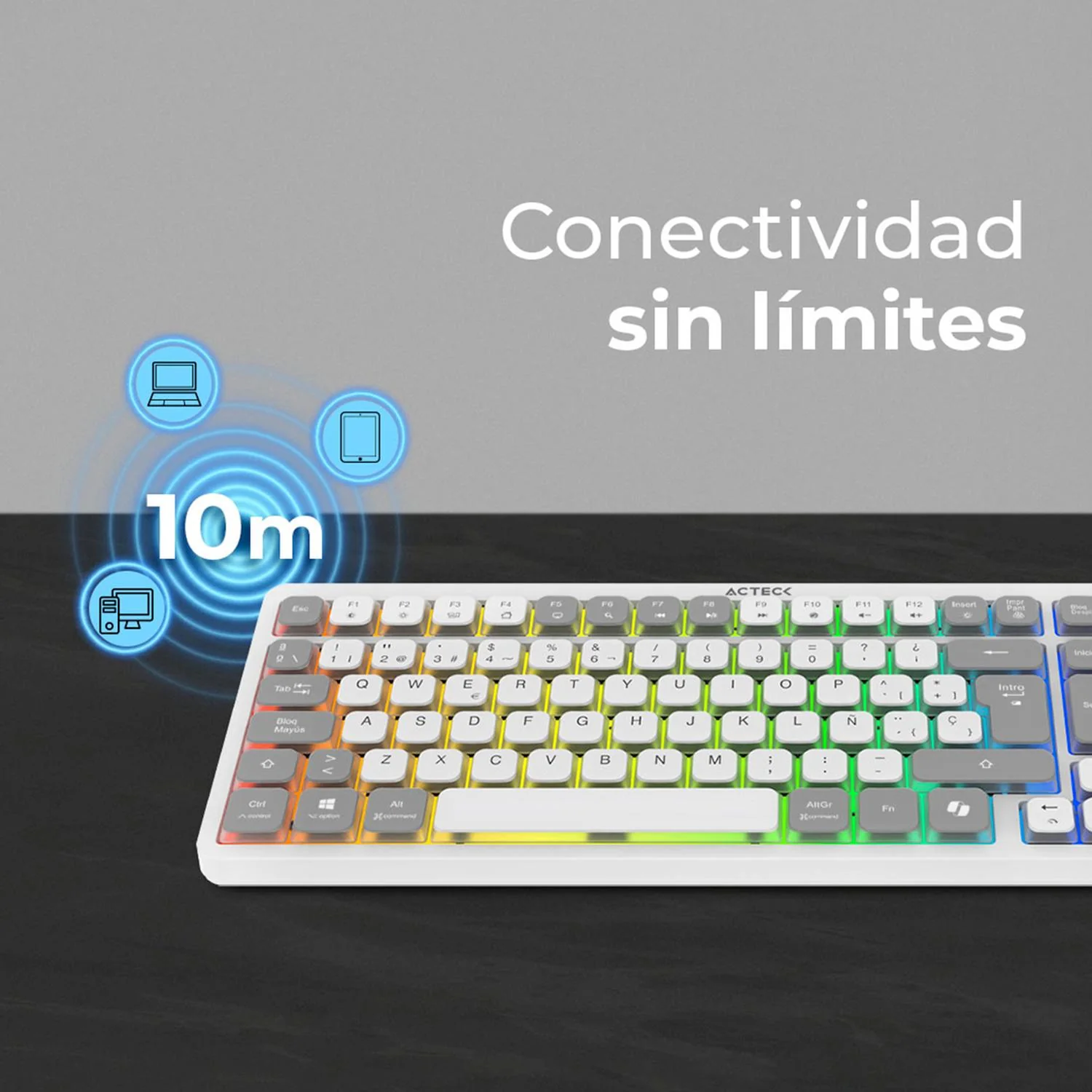 Teclado Multidispositivo ACTECK TECHNO PRO TI790 Mecanico Inalambrico USB 2.4Ghz + BT 5.0 RGB Blanco AC-940078 - Image 4
