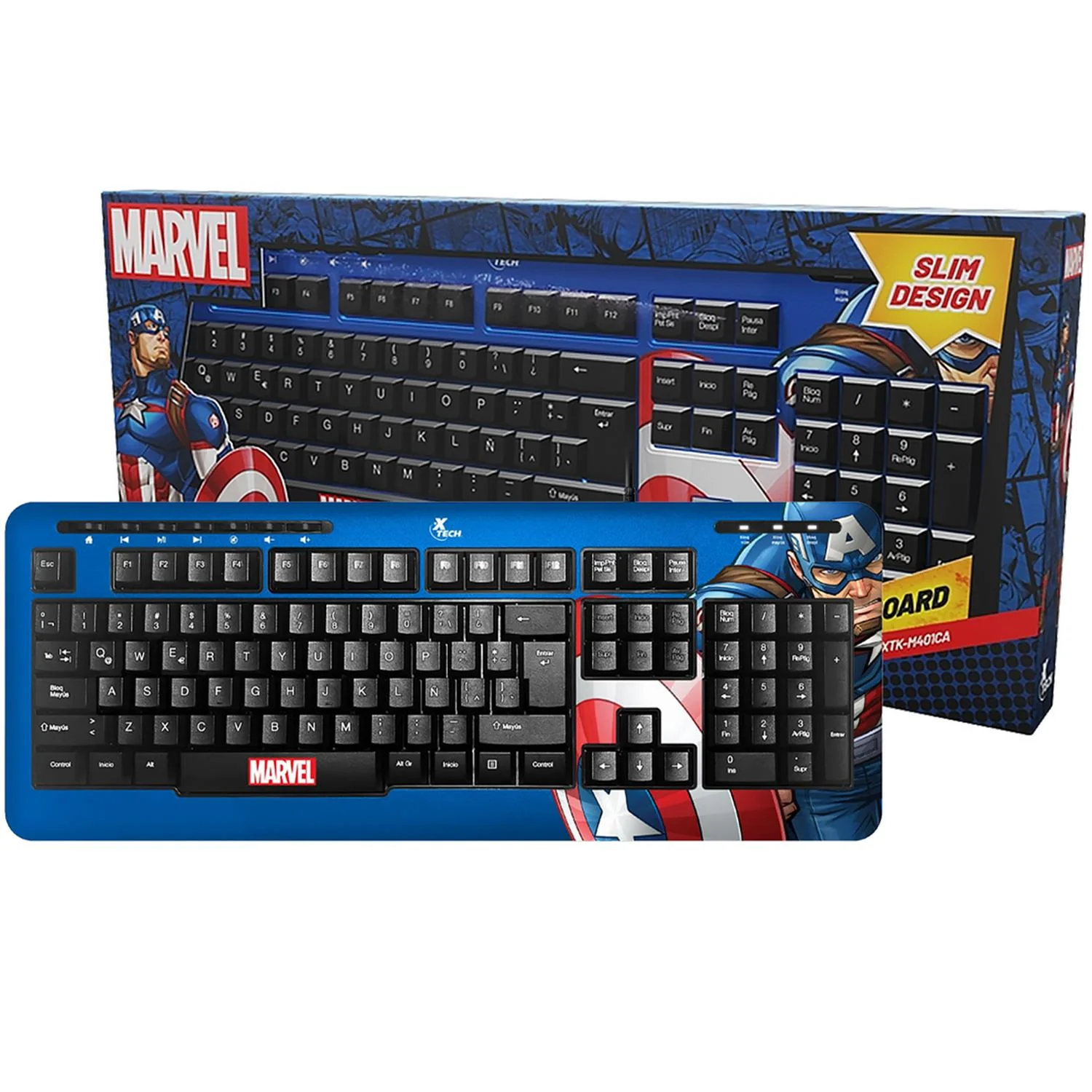 Teclado XTECH EDICION CAPITAN AMERICA USB Español Azul XTK-M401CA - Image 4