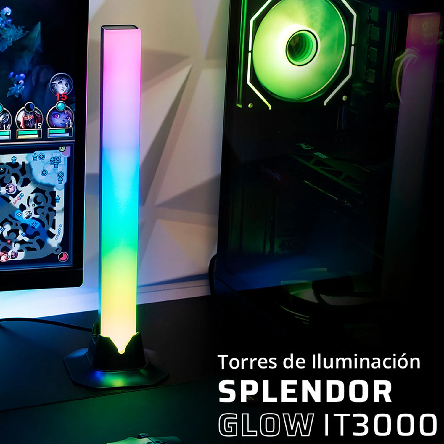 Torres de Iluminacion para escritorio BALAM RUSH SPLENDOR GLOW IT3000 RGB Control/Bluetooth Ajustable Negro BR-942331 - Image 4