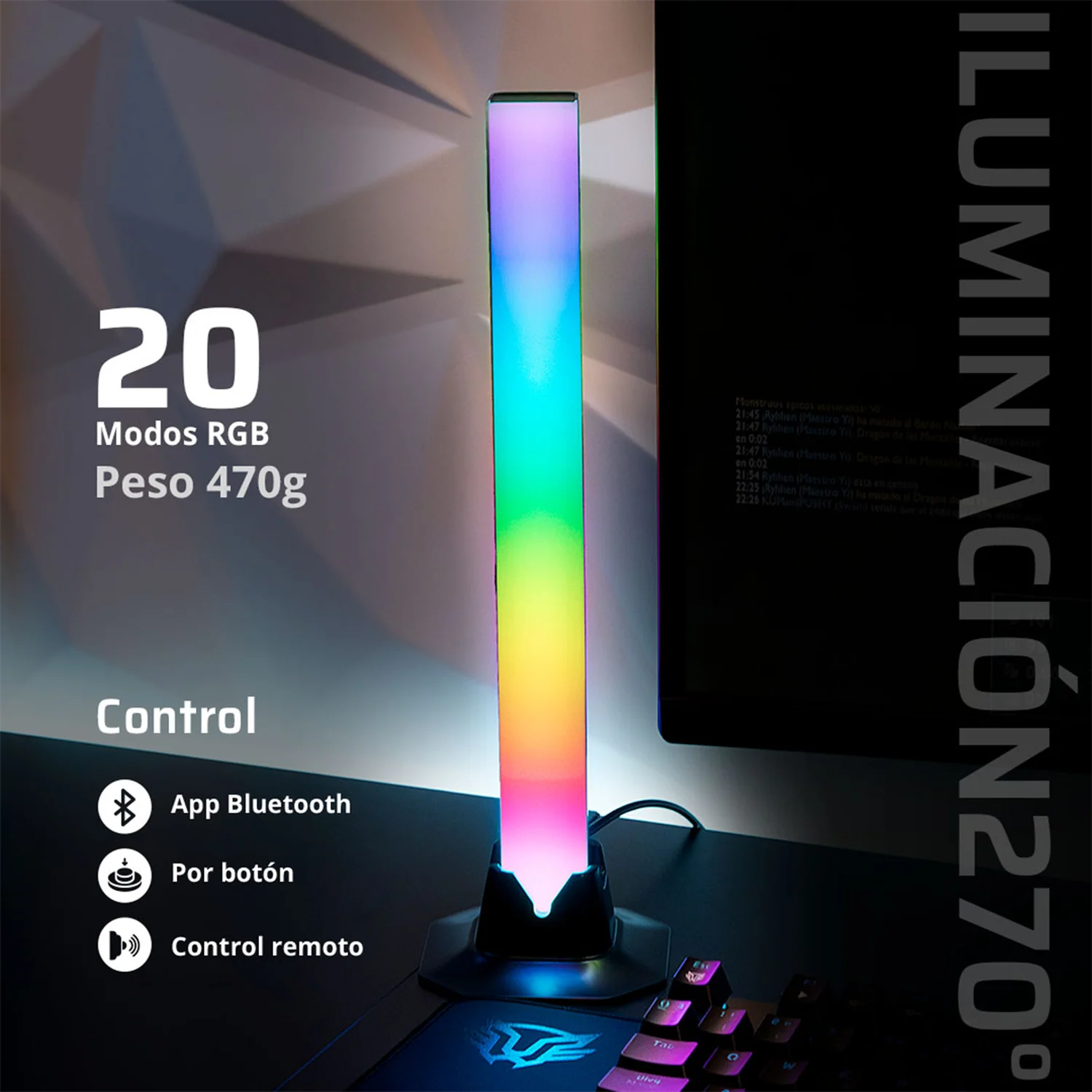 Torres de Iluminacion para escritorio BALAM RUSH SPLENDOR GLOW IT3000 RGB Control/Bluetooth Ajustable Negro BR-942331 - Image 5